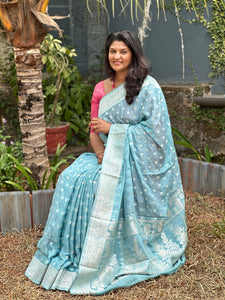 Silver Zari Buta Weaving Pattern Viscose Chiffon Saree | YNG250