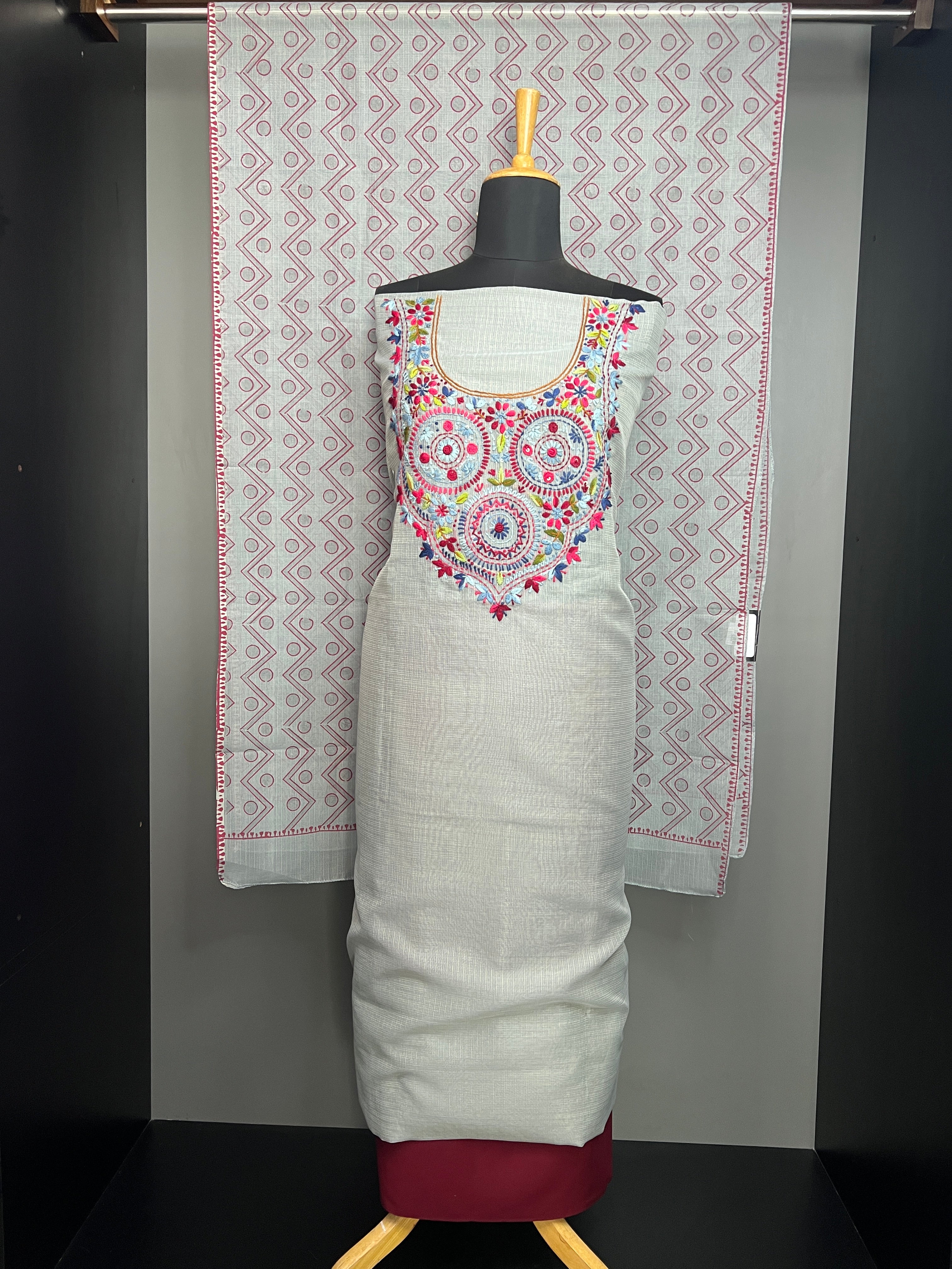 Hand Embroidery Detailed Silky Kota Salwar Set | JSC379