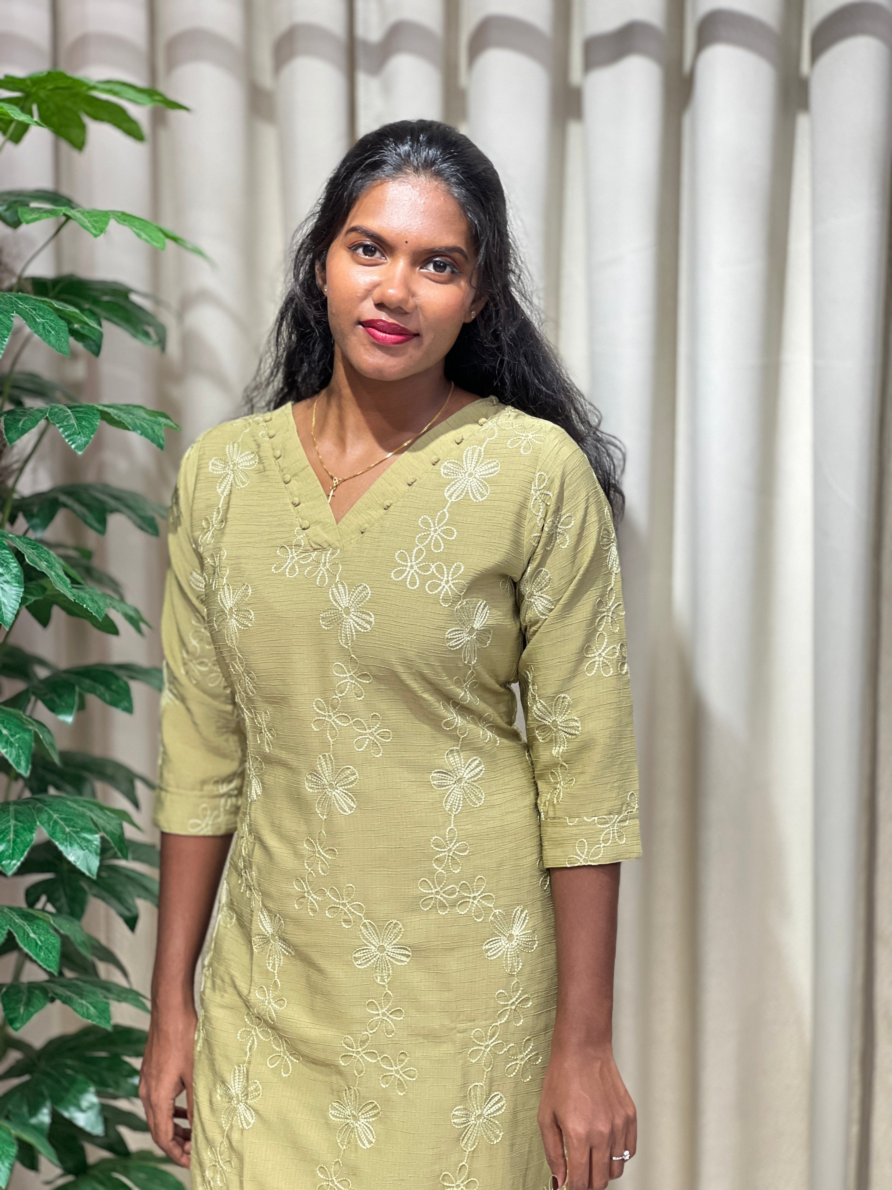 Machine Embroidery Detailed Rayon Finish Kurta Set | MSN125