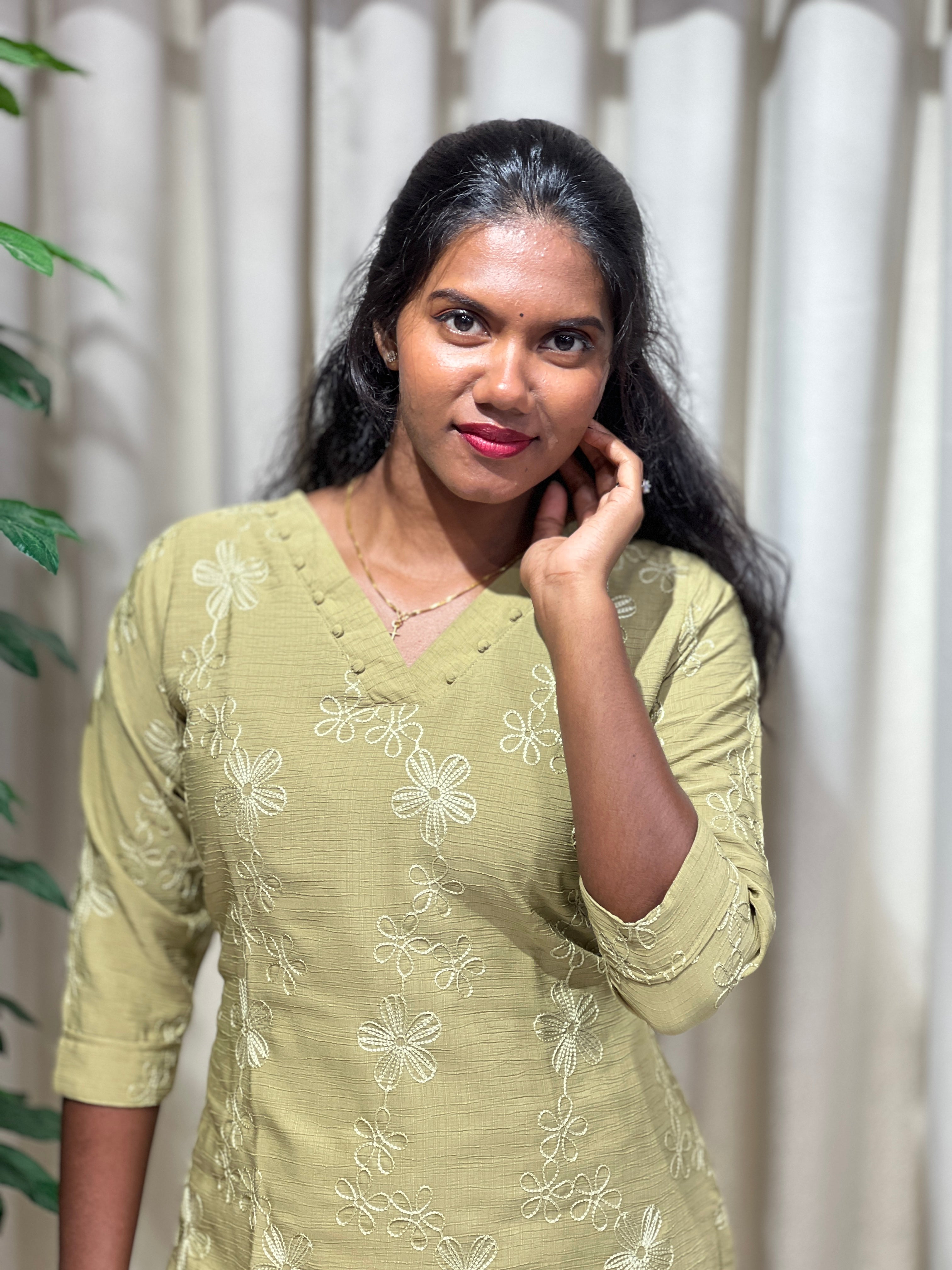 Machine Embroidery Detailed Rayon Finish Kurta Set | MSN125