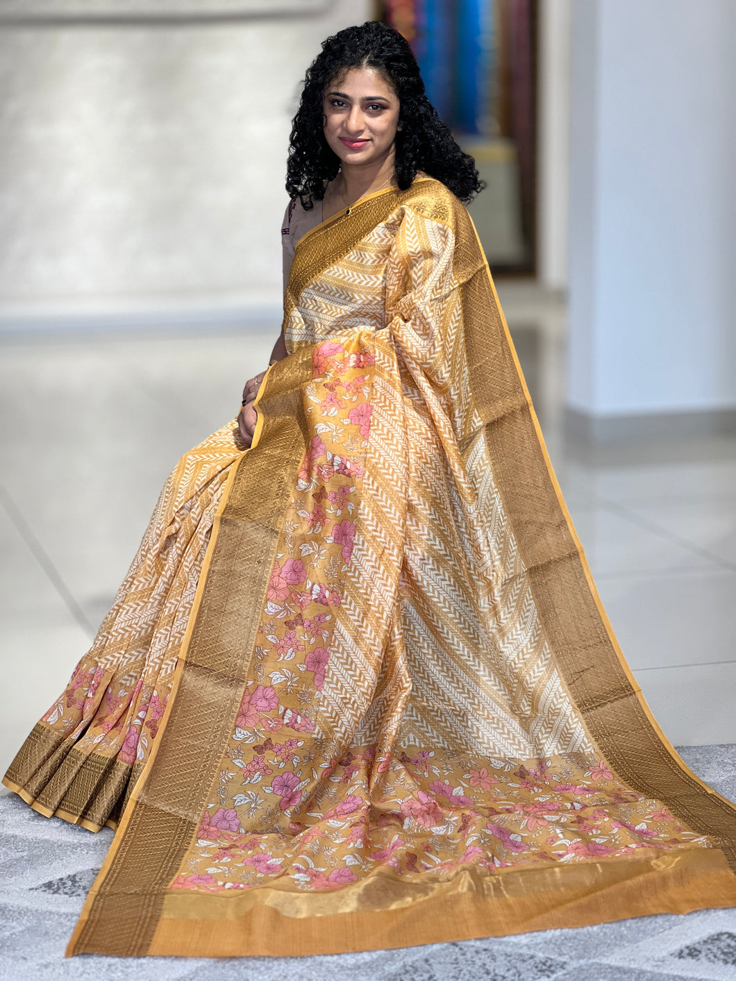 Geometric Printed Chanderi Silk Saree | RGD522