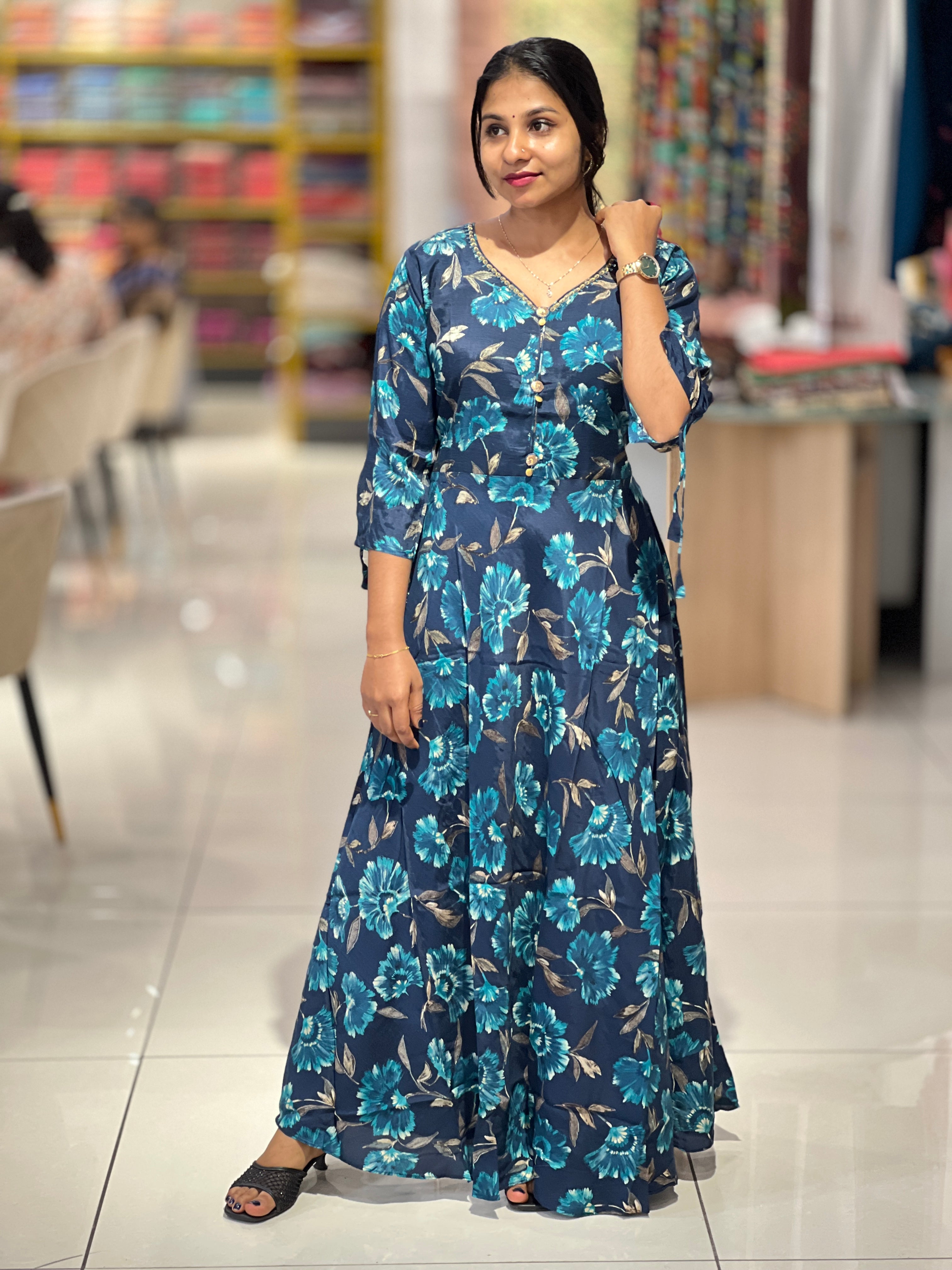 Floral Print With Sequence Detailed Muslin Finish Kurta | FW289