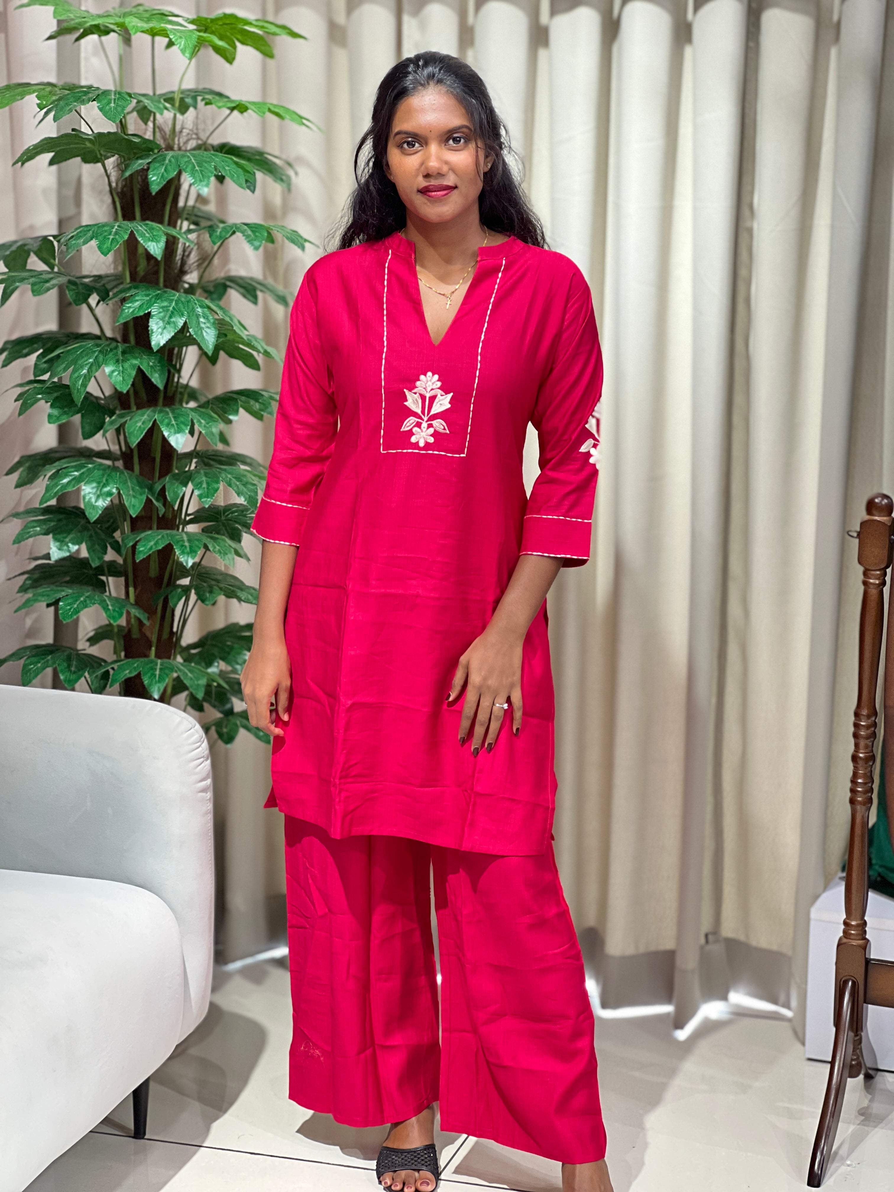 Floral machine Embroidered Cotton Kurta Set | AFD128