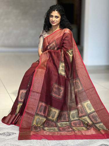 Block Printed Chanderi Silk Saree | RGD488