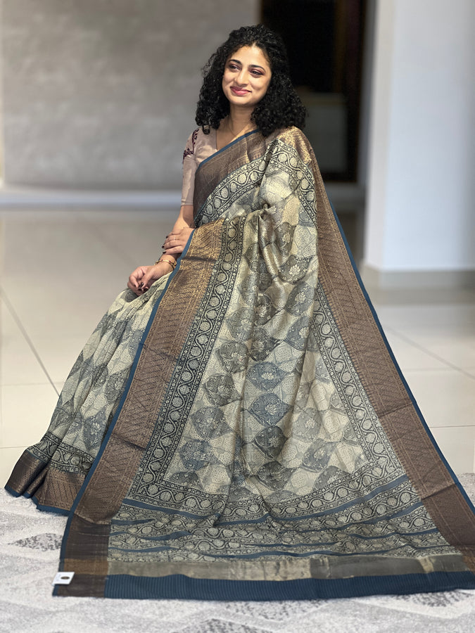 Block Printed Chanderi Silk Saree | RGD535