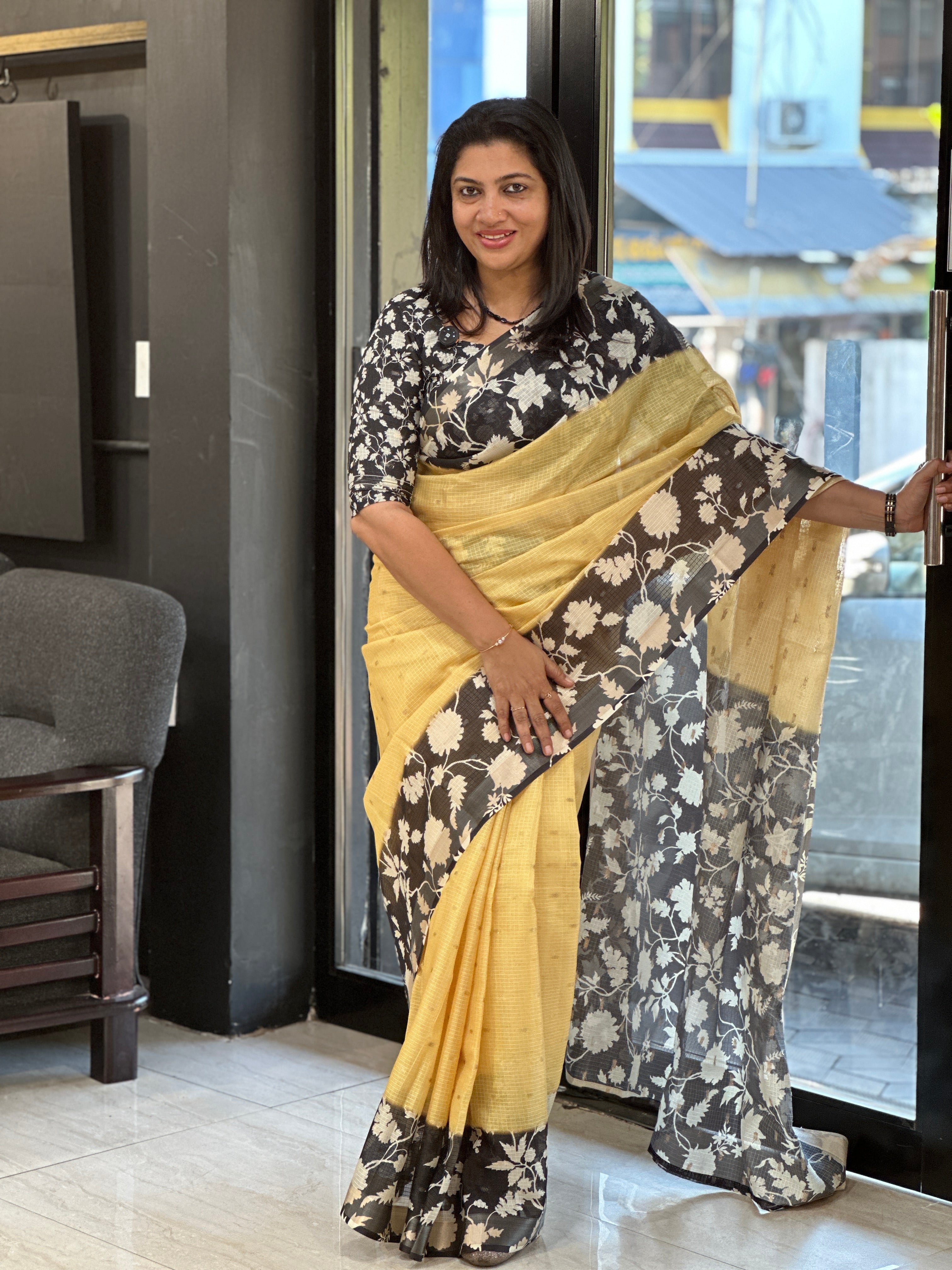 Floral Printed Silky Kota Saree | HT387