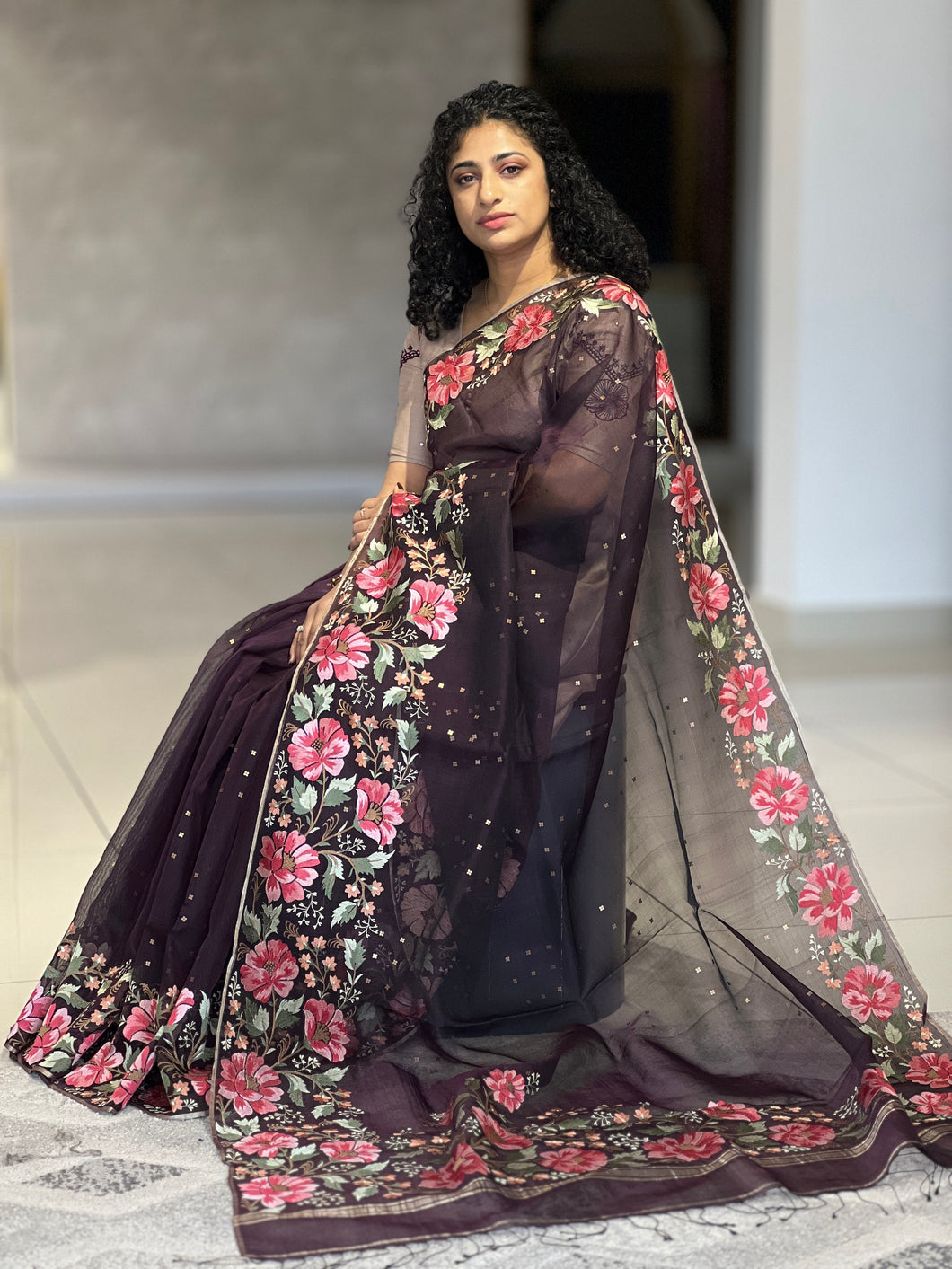 Floral Embroidered Organza Saree | RGD557