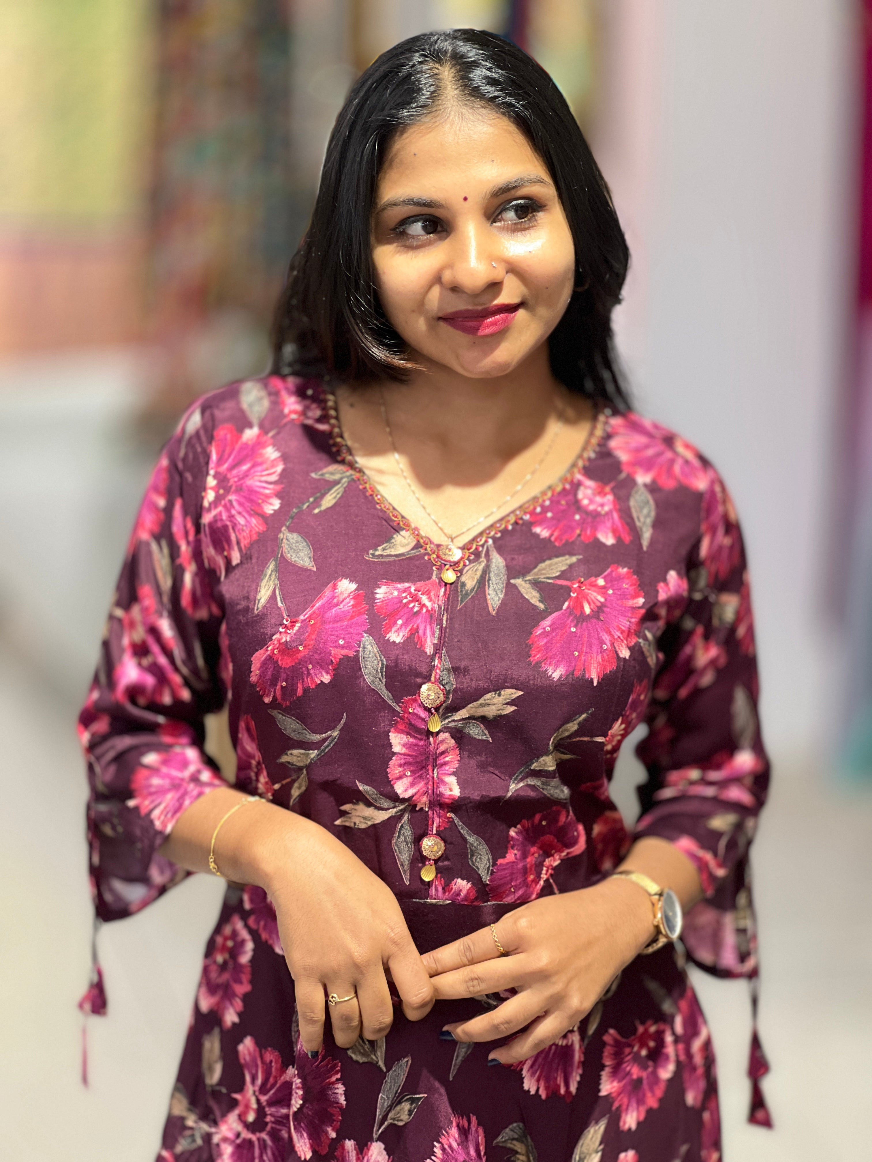Floral Print With Sequence Detailed Muslin Finish Kurta | FW290