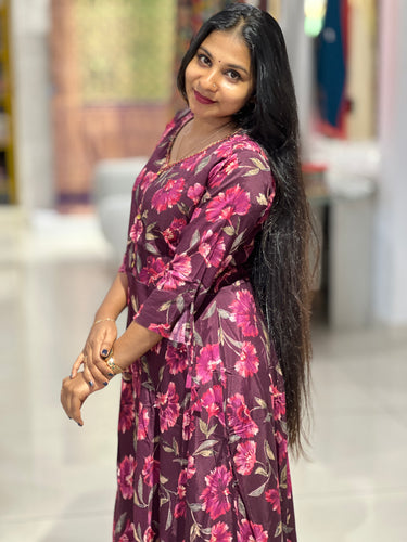 Floral Print With Sequence Detailed Muslin Finish Kurta | FW290