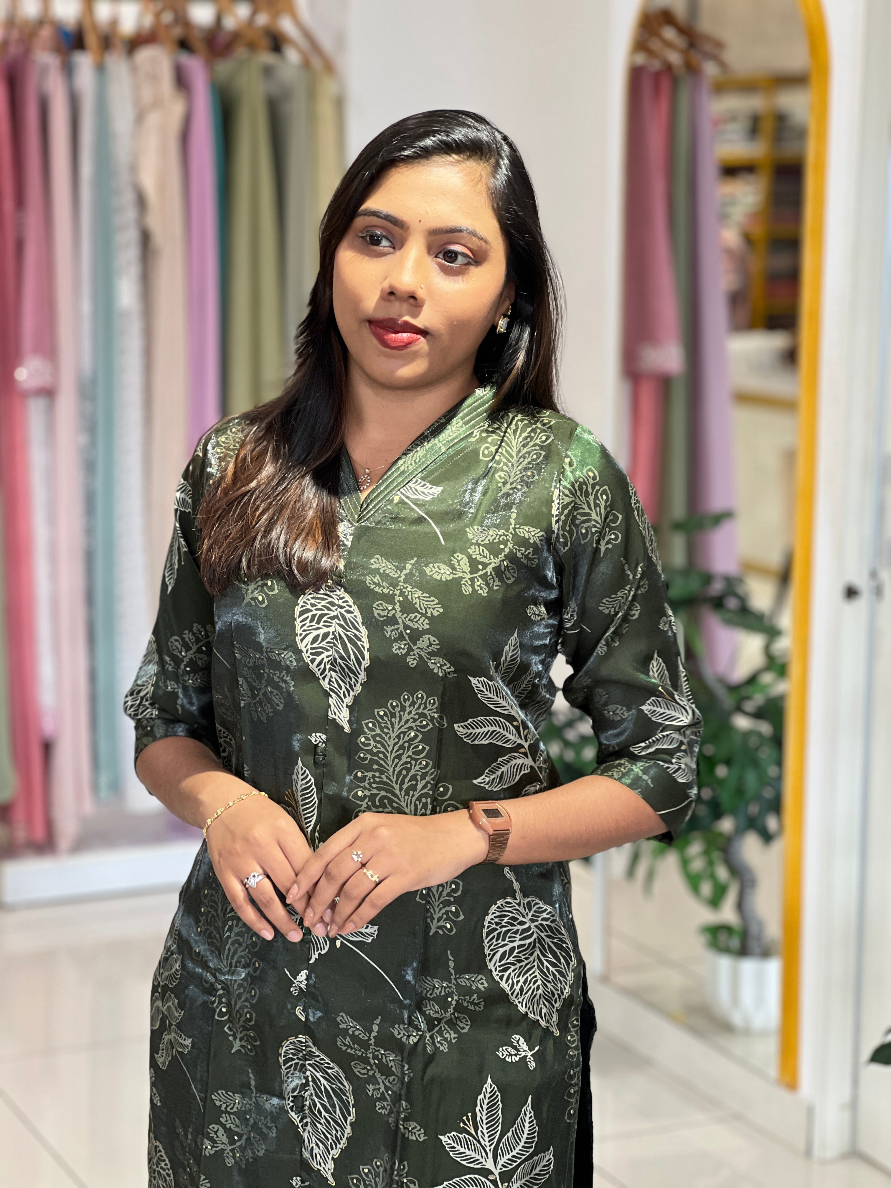 Floral Print & Foil Paint Detailing Semi Silk Kurta Set |MSN226