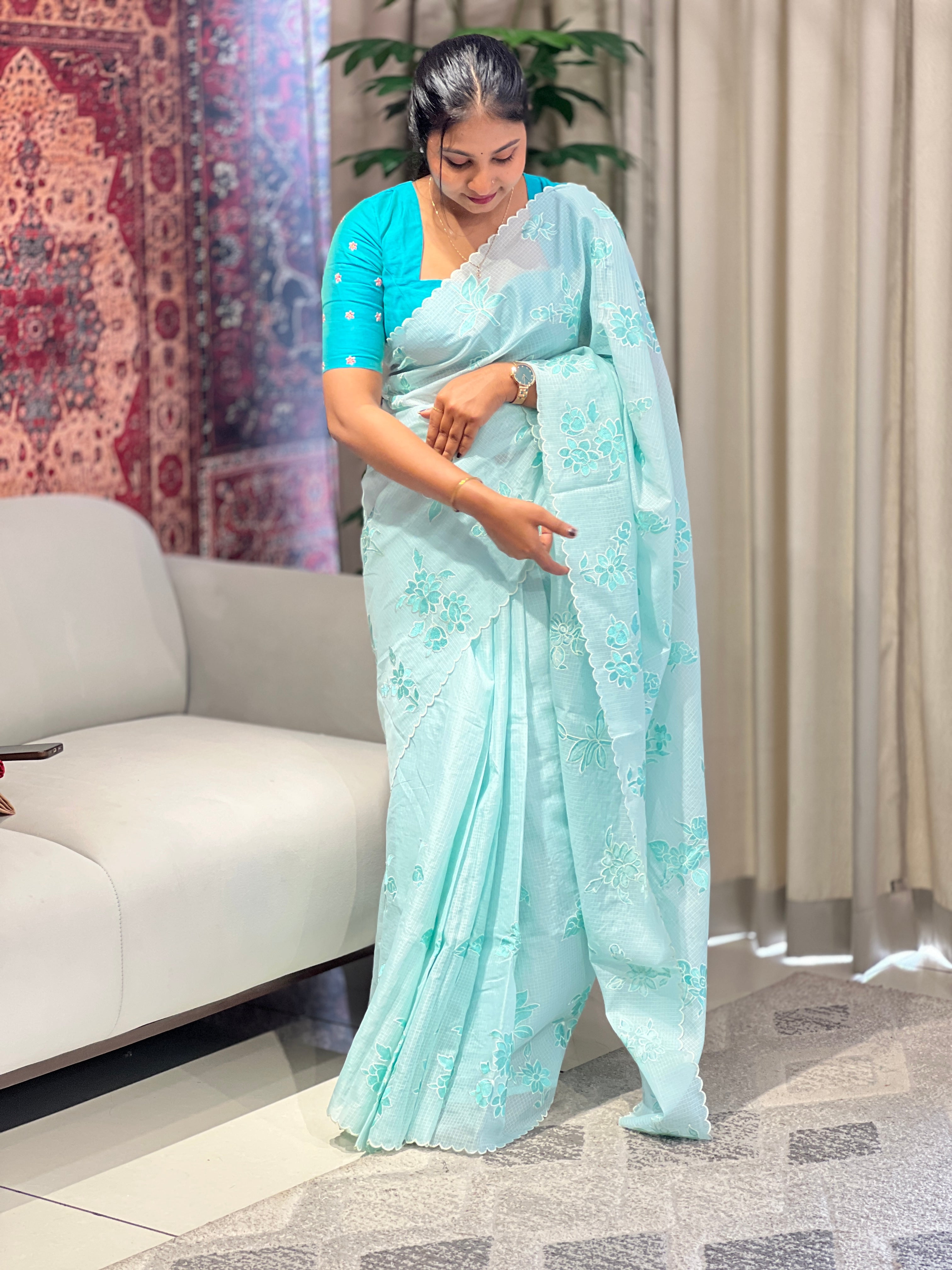 Floral Machine Embroidery Detailed Kota Saree | BLD1792