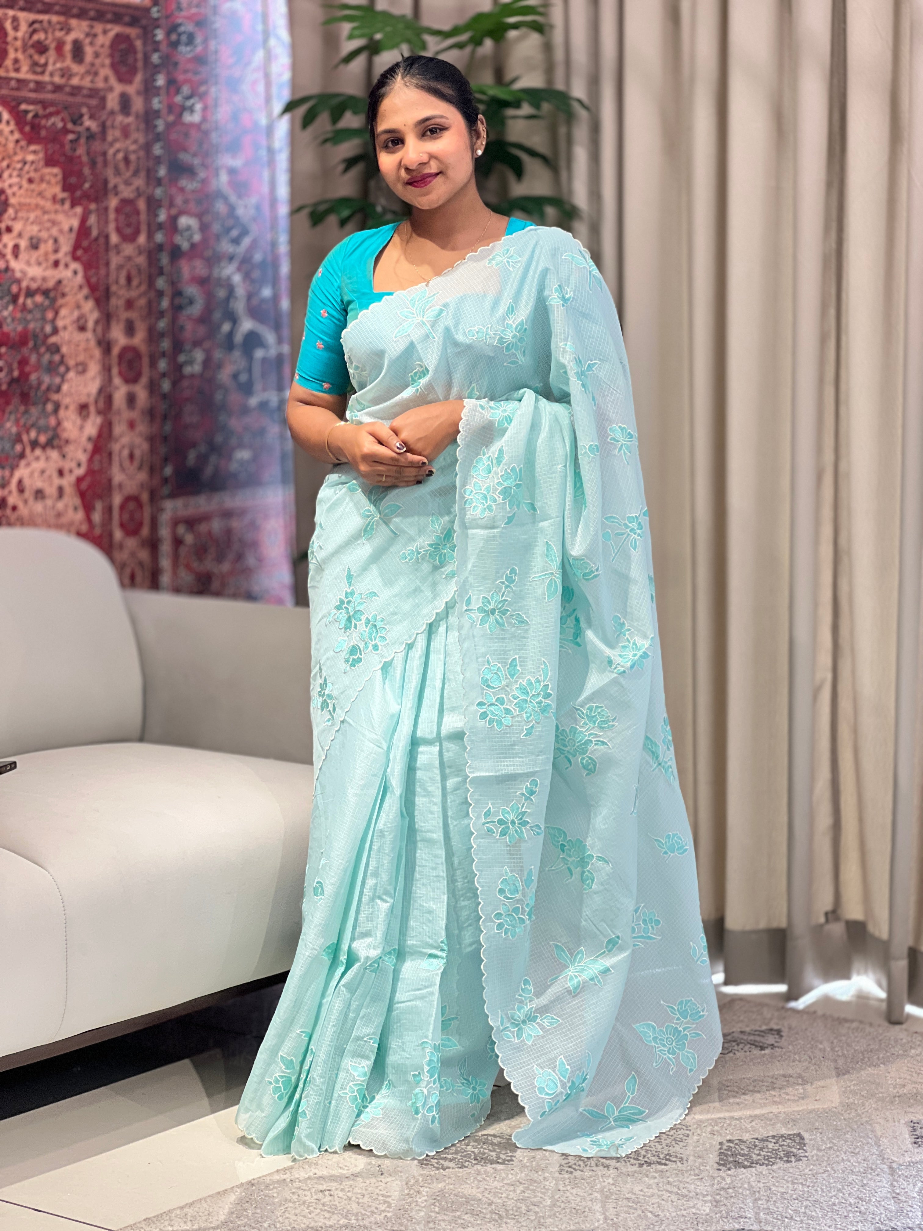 Floral Machine Embroidery Detailed Kota Saree | BLD1792