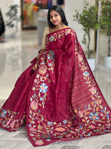 Floral Jaal Embroidered Semi Tussar Saree | SUN223