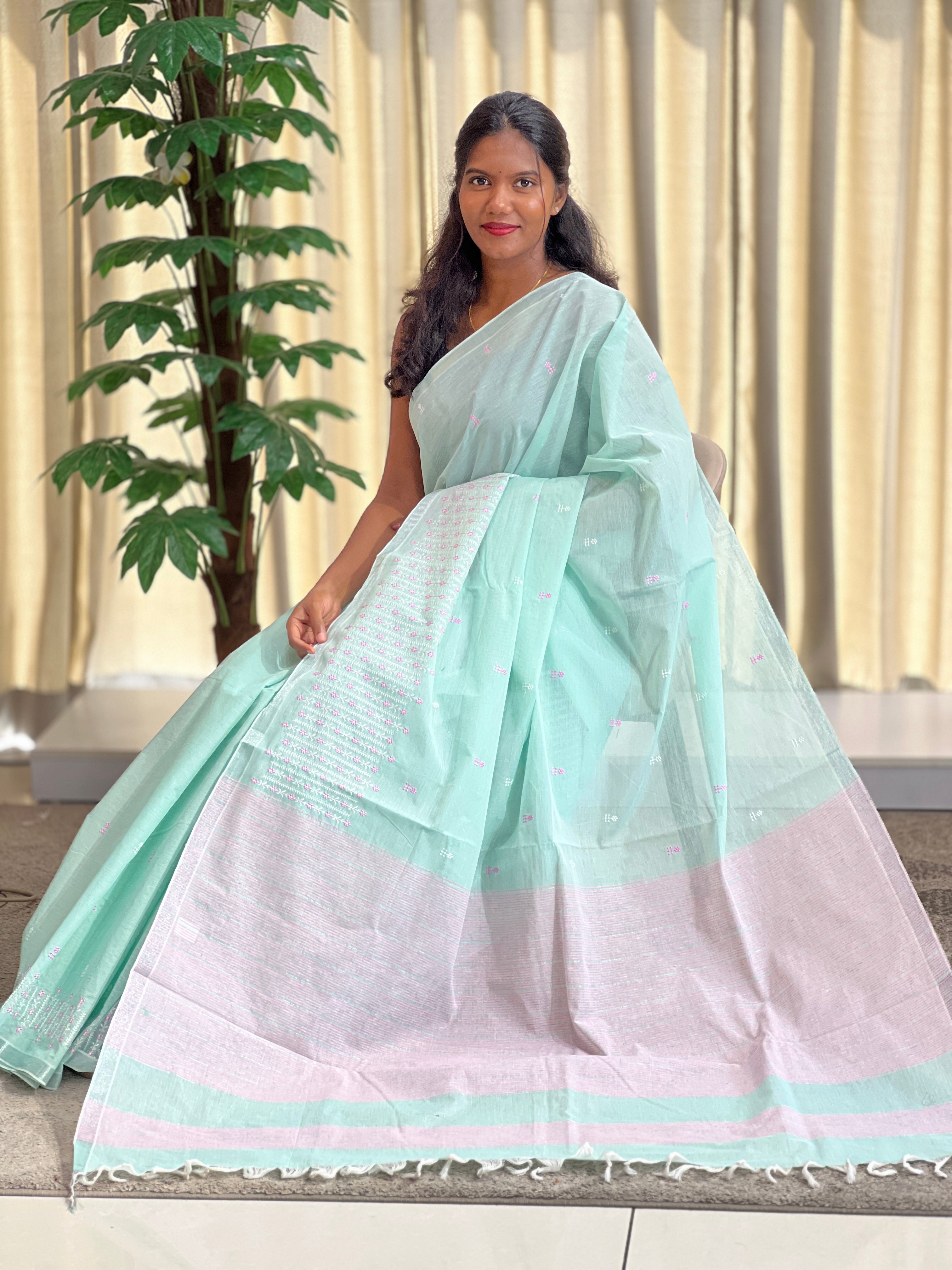 Machine Embroidered Cotton Saree | RVS104