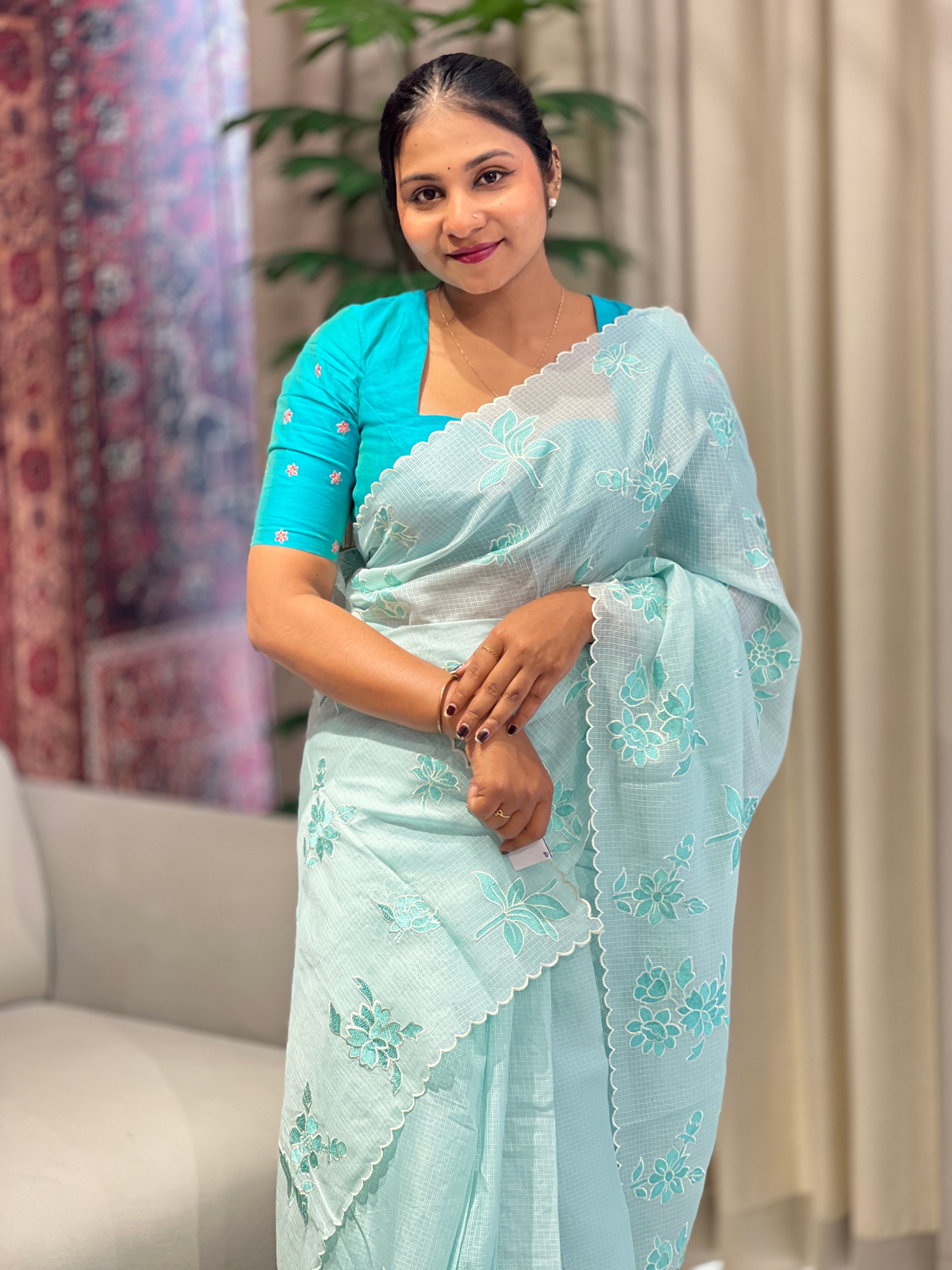 Floral Machine Embroidery Detailed Kota Saree | BLD1792