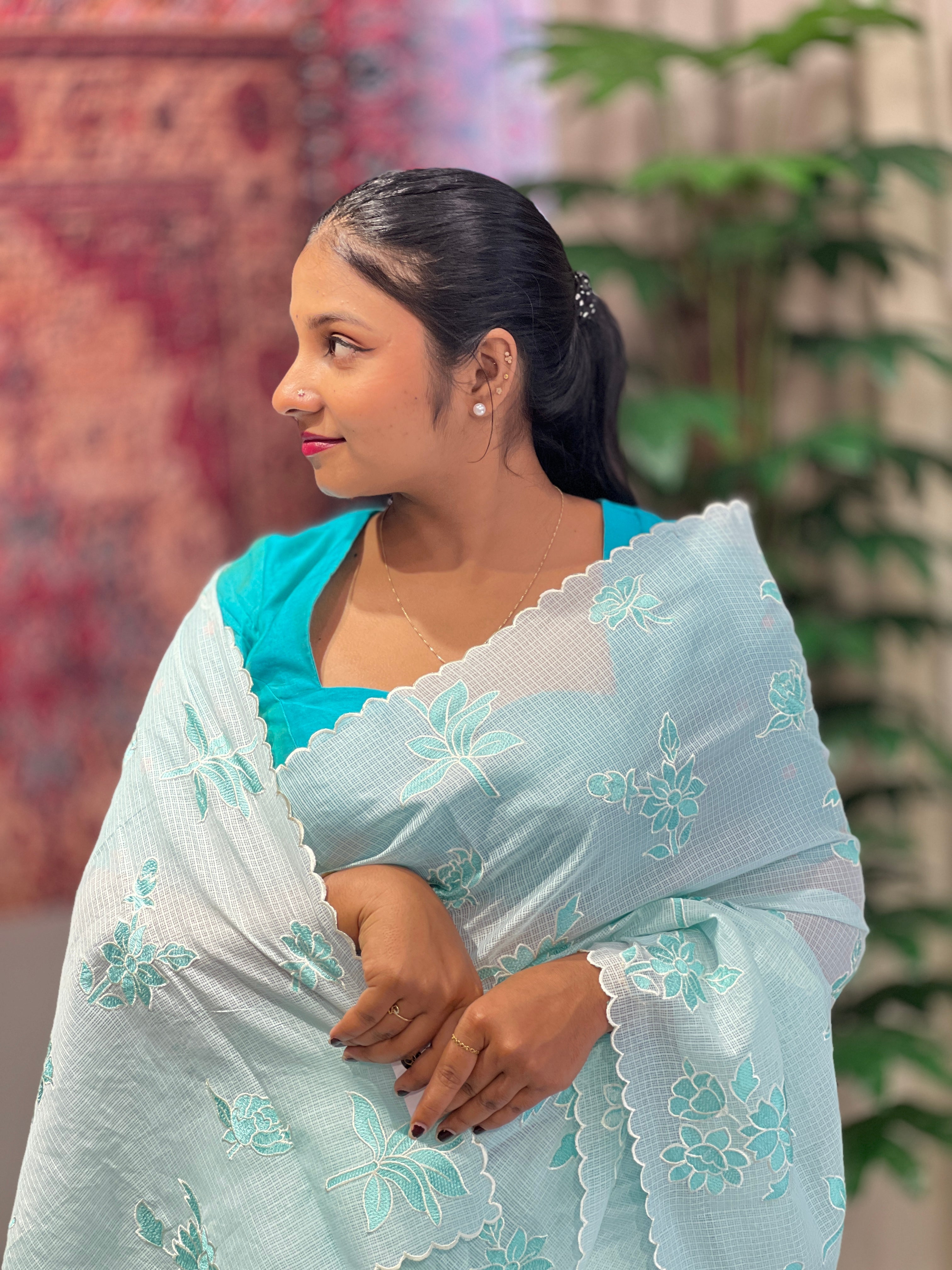 Floral Machine Embroidery Detailed Kota Saree | BLD1792