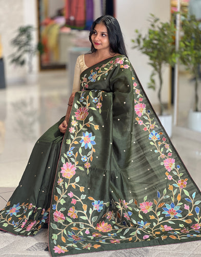 Floral Jaal Embroidered Semi Tussar Saree | SUN222