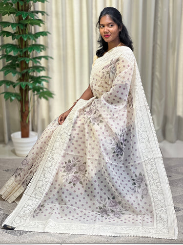 Digital Print With Embroidery Border Detailed Supernet Kota Saree | KSD289