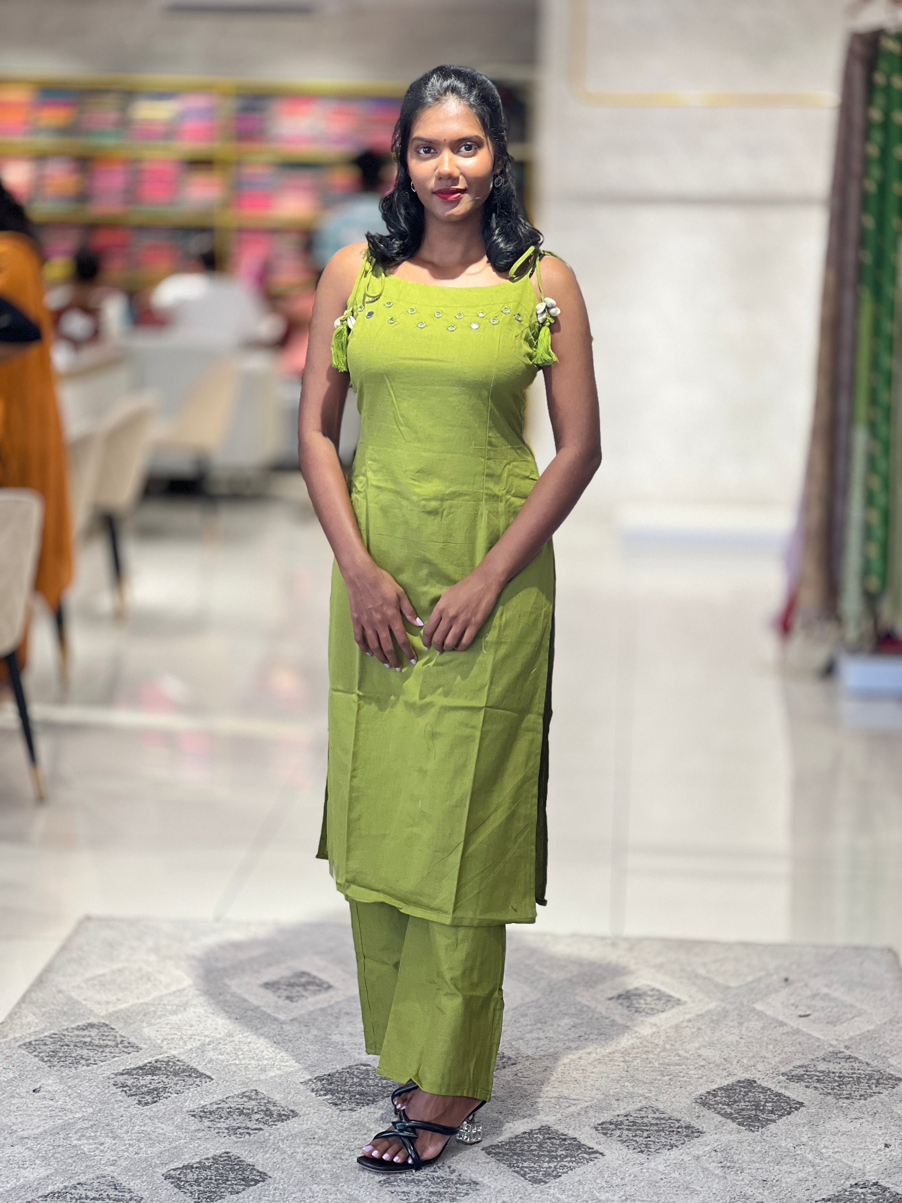 Mirror Detailed South Cotton Kurta Top & Bottom | SJL114
