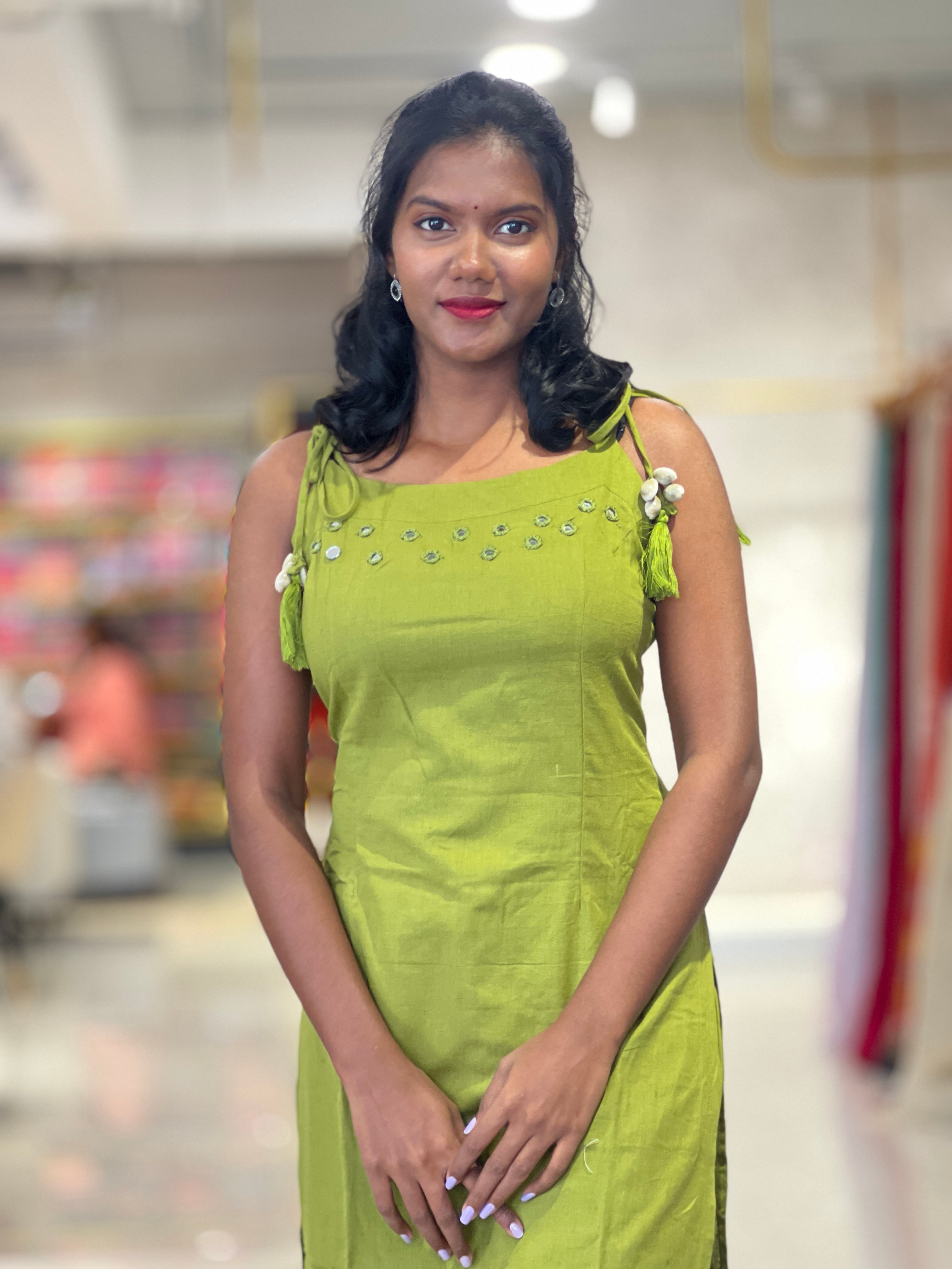 Mirror Detailed South Cotton Kurta Top & Bottom | SJL114