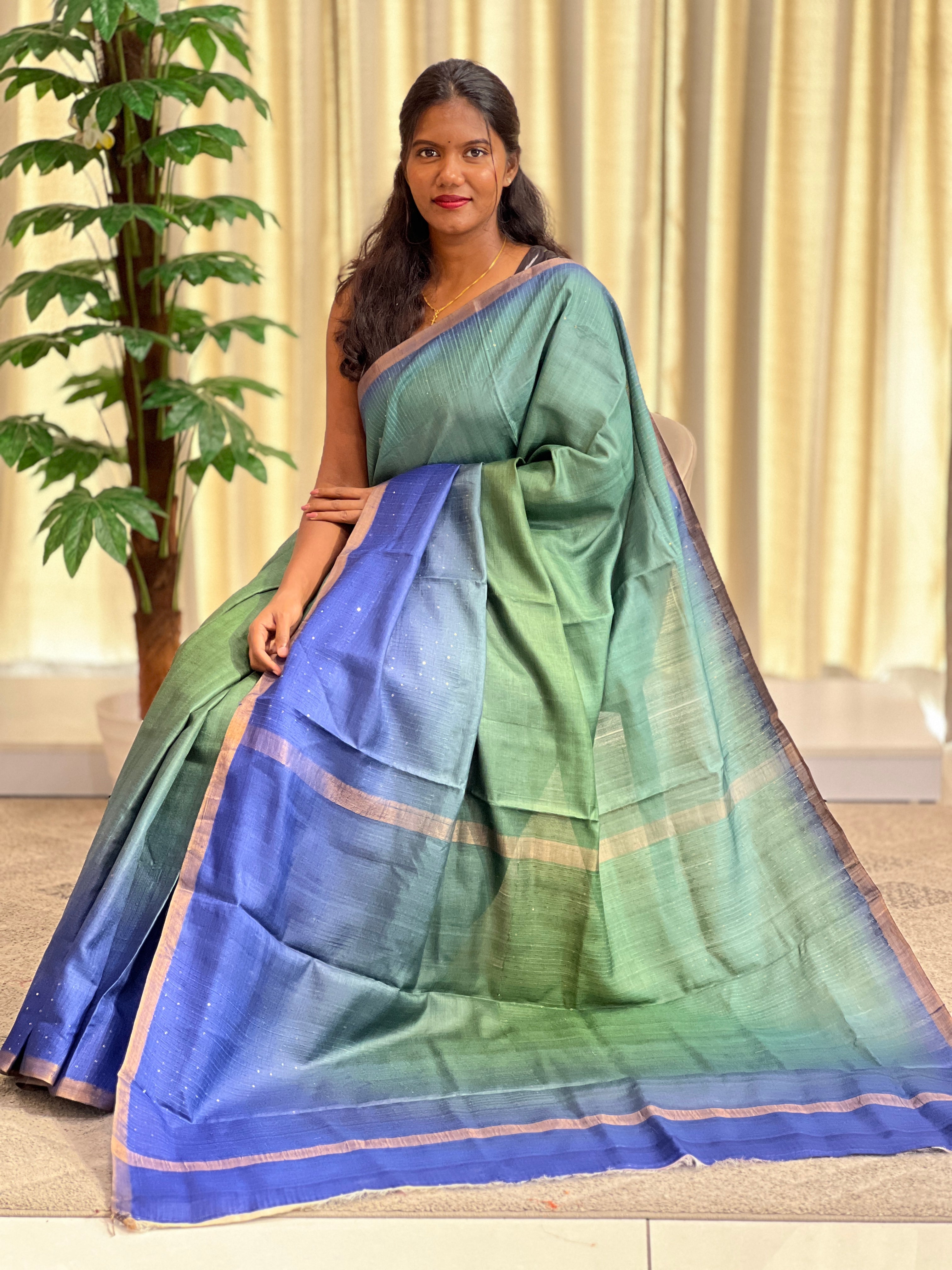Multi Coloured Pattern Desi Tussar Saree | YNG1590