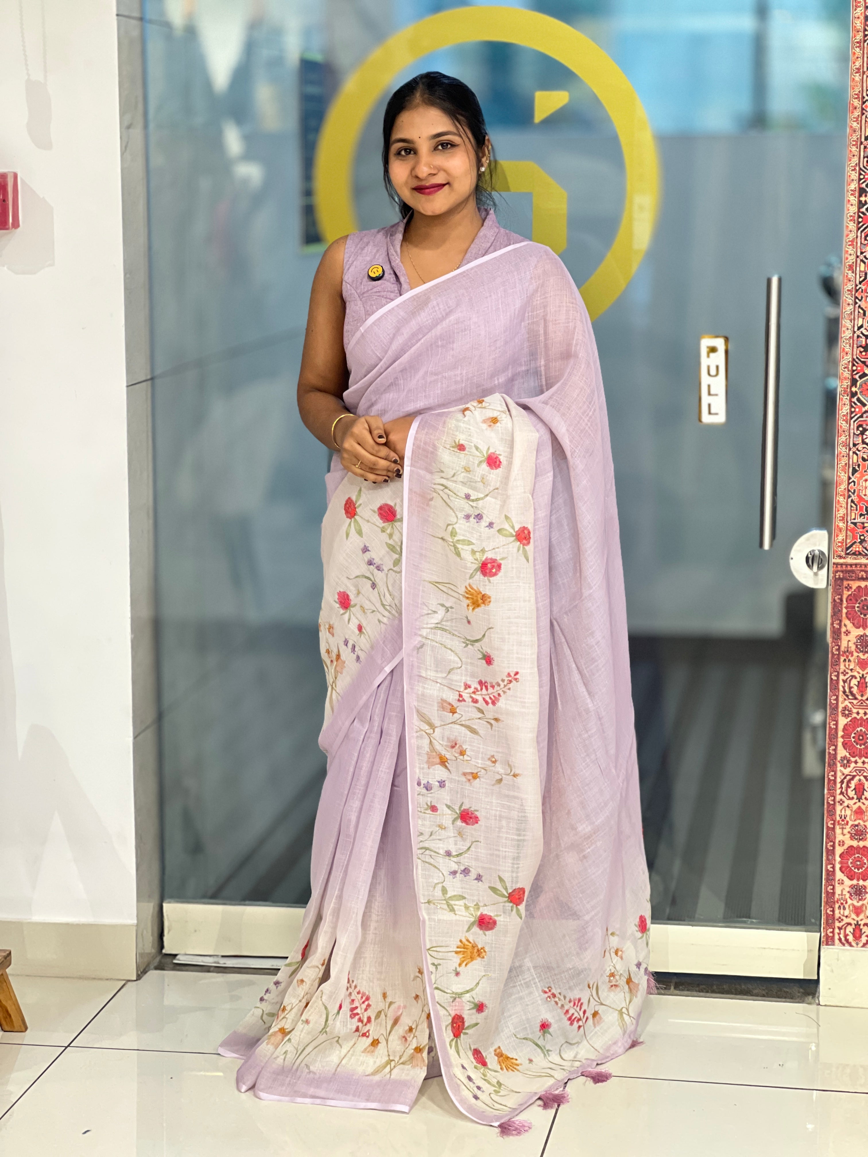 Floral Printed Tissue Linen Saree | BLD1751