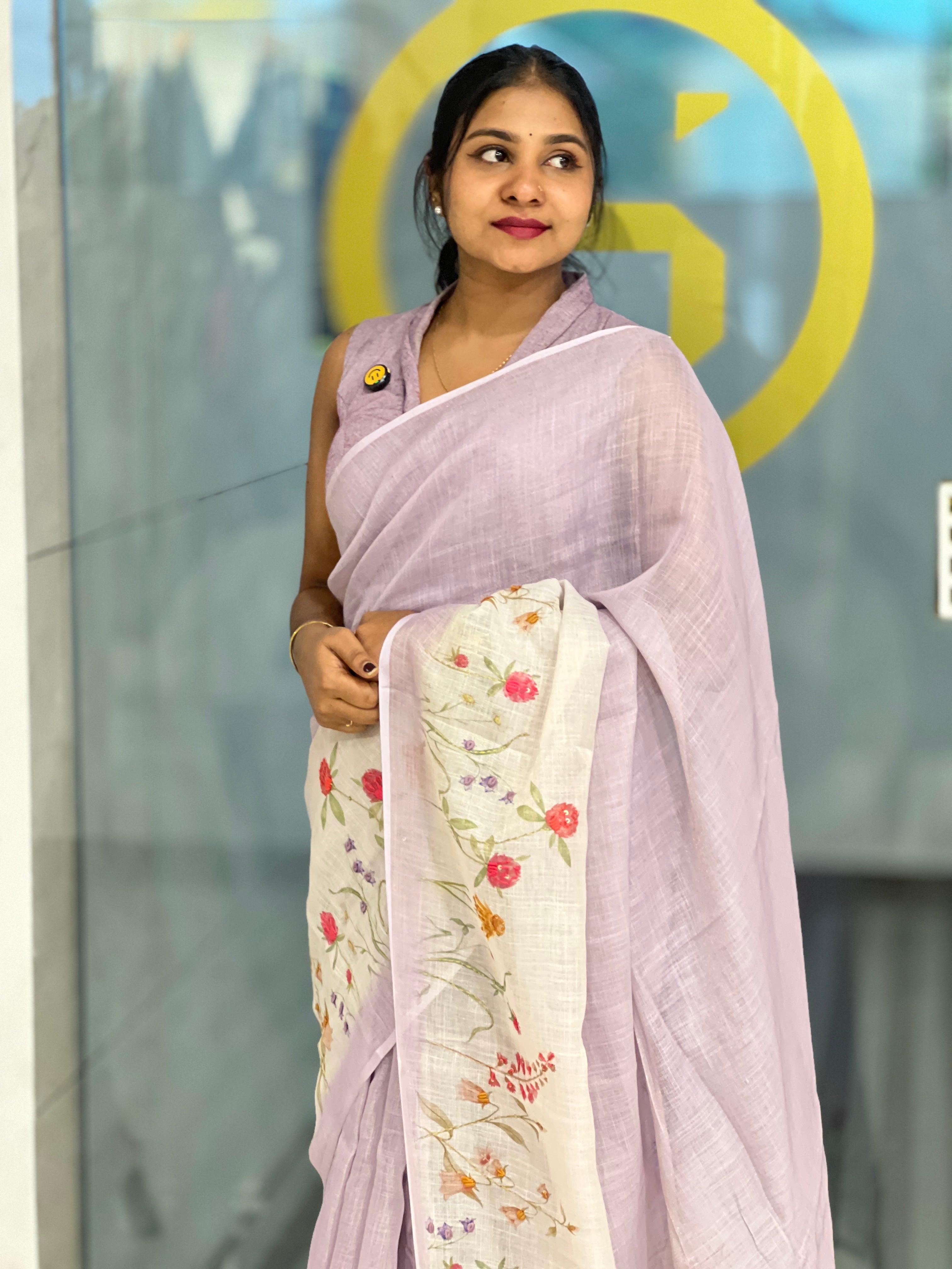 Floral Printed Tissue Linen Saree | BLD1751