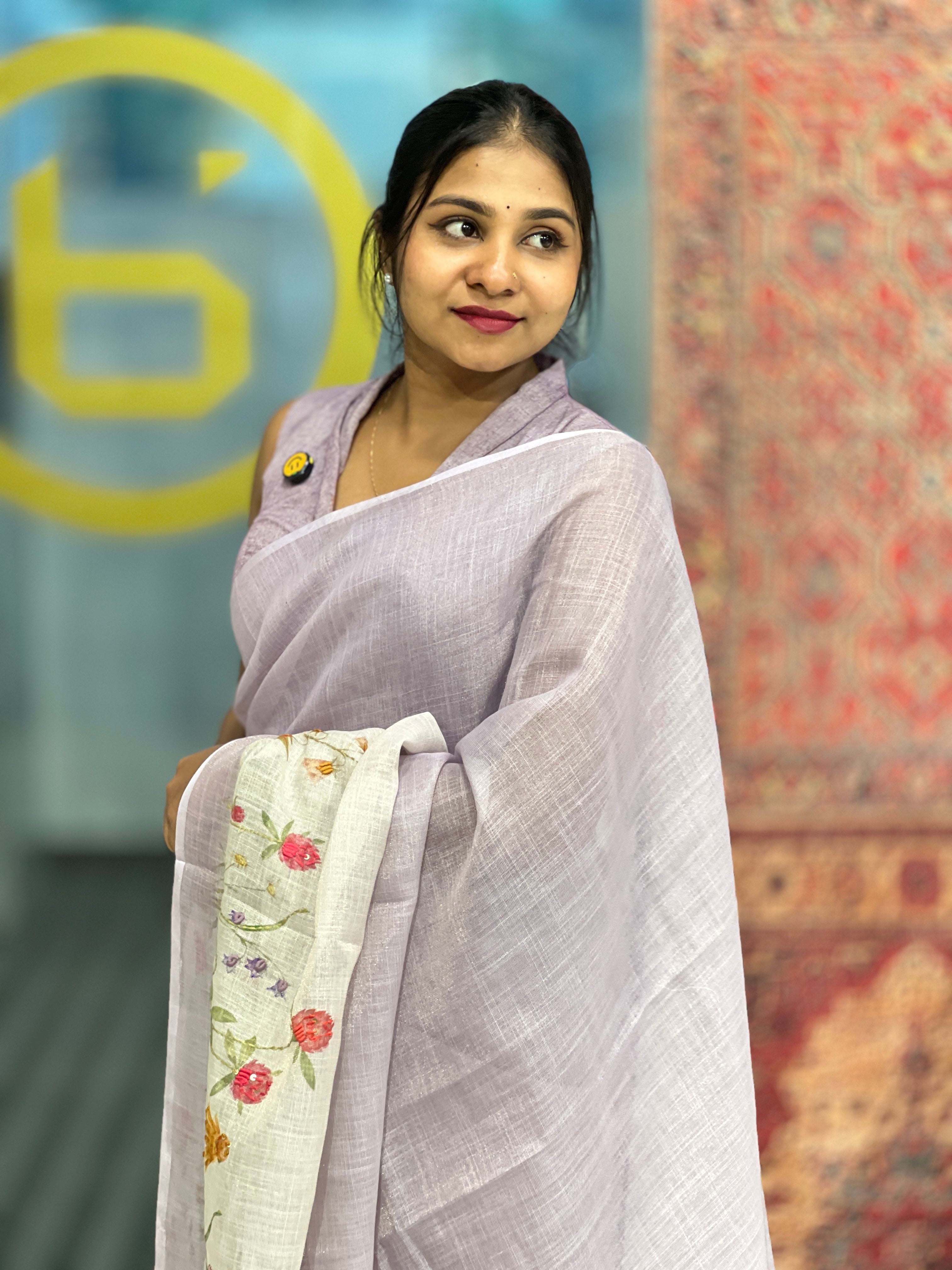 Floral Printed Tissue Linen Saree | BLD1751