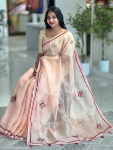 Floral Embroidered Silk Organza Saree |  SBS343
