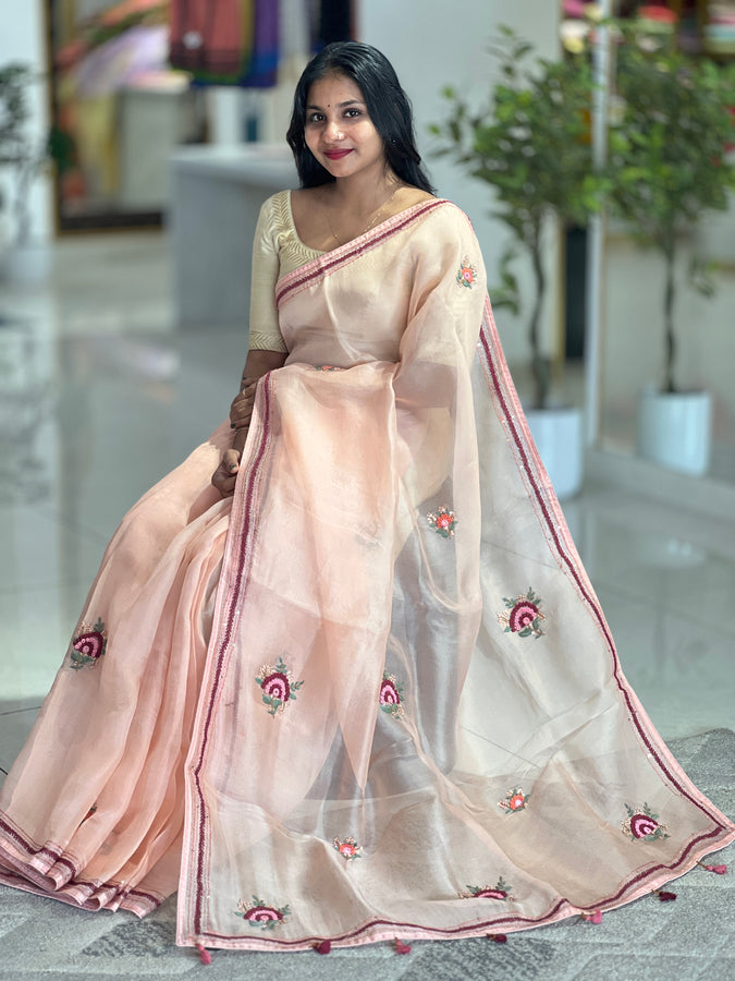 Floral Embroidered Silk Organza Saree |  SBS343