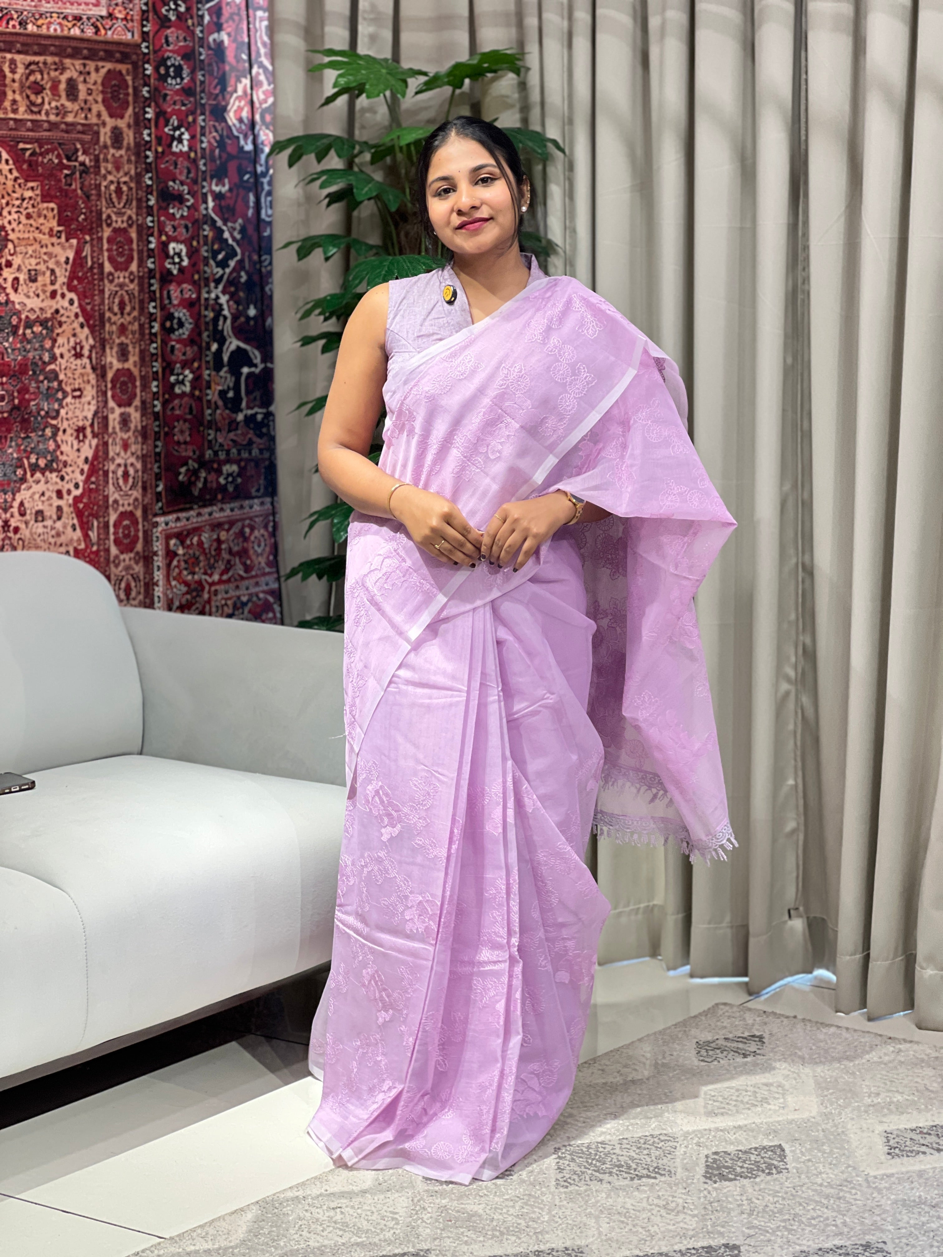 Floral Embroidery Detailed Supernet Kota Saree | YNG834