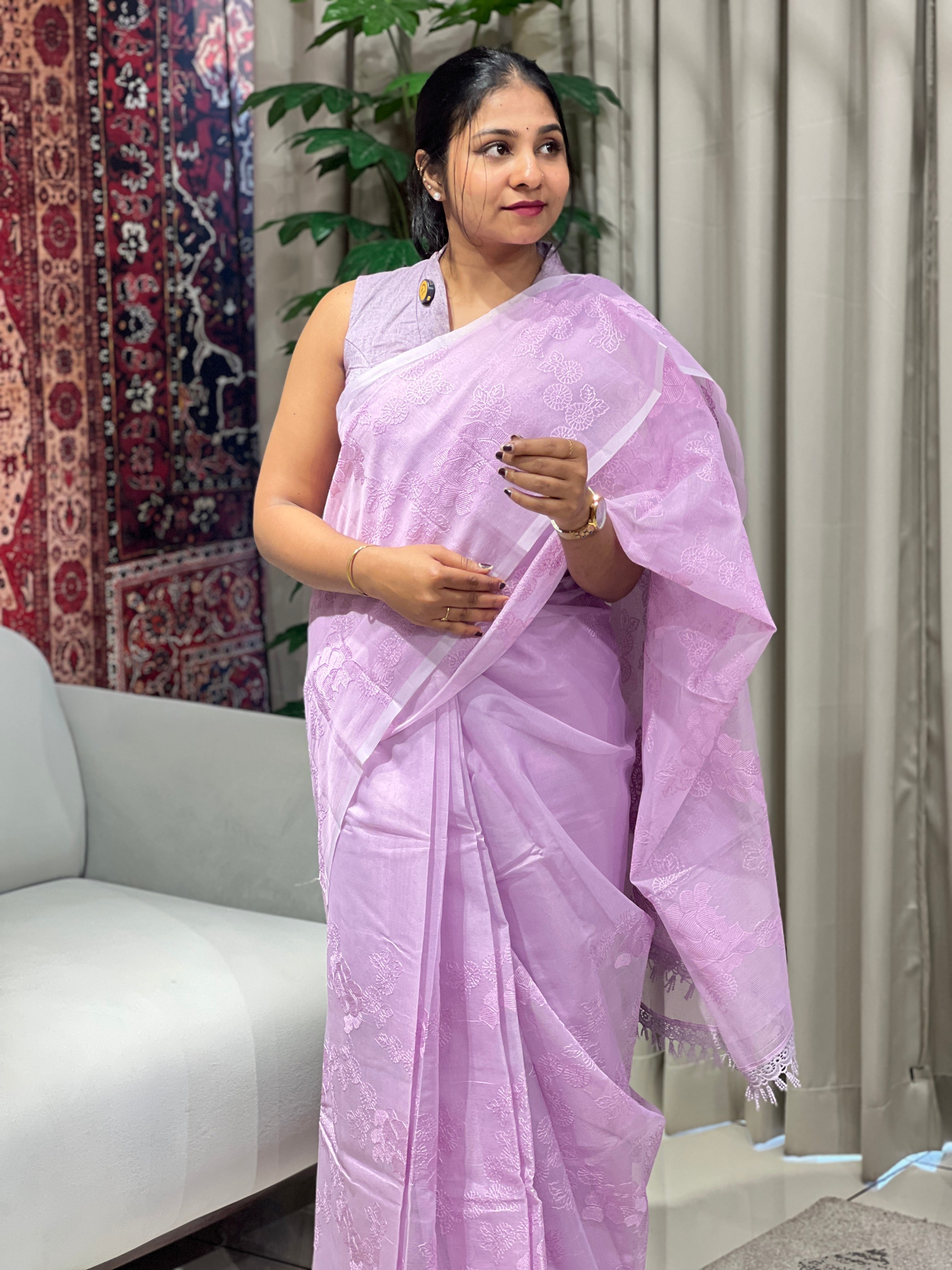 Floral Embroidery Detailed Supernet Kota Saree | YNG834
