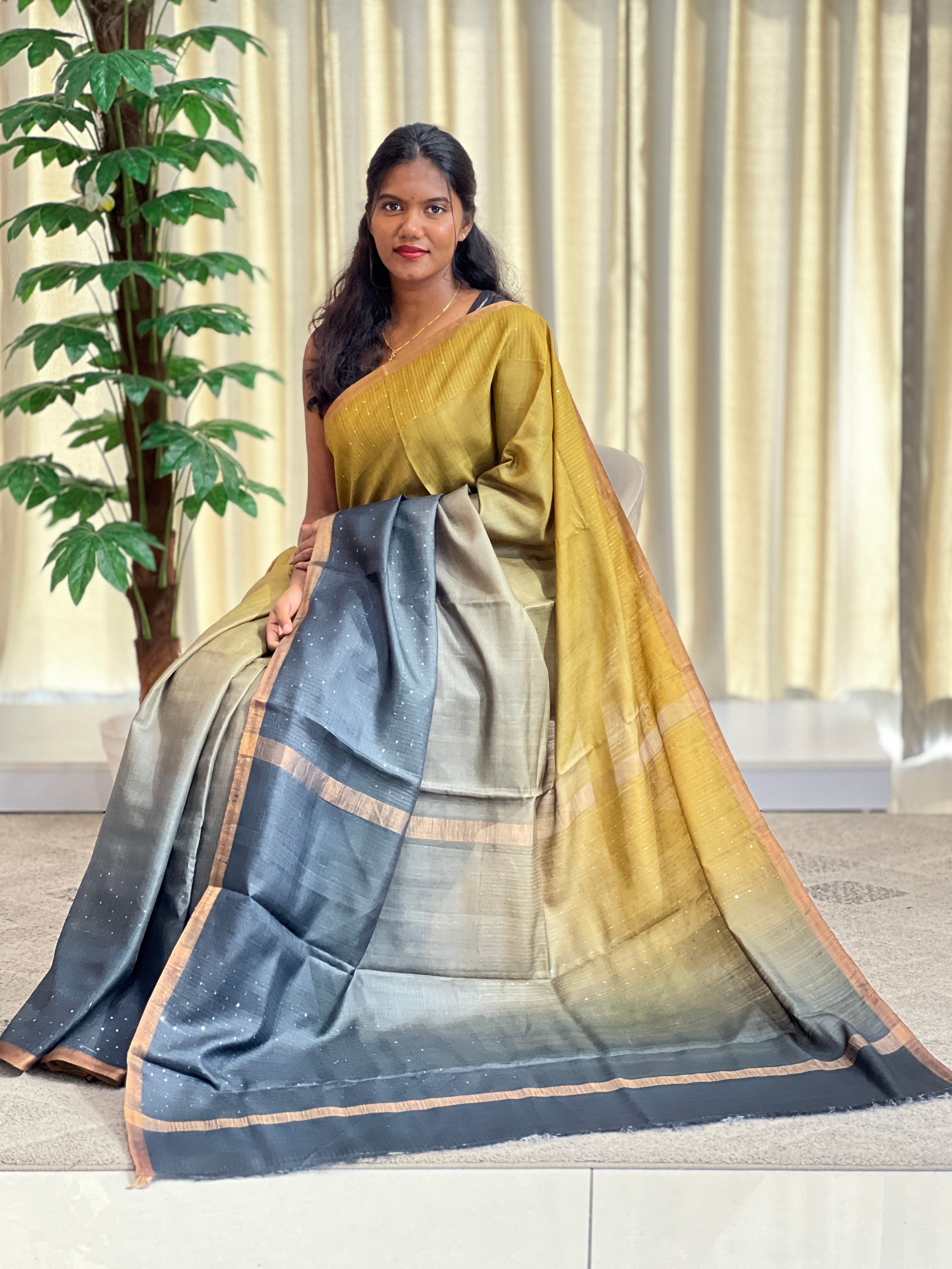 Multi Coloured Pattern Desi Tussar Saree | YNG1592