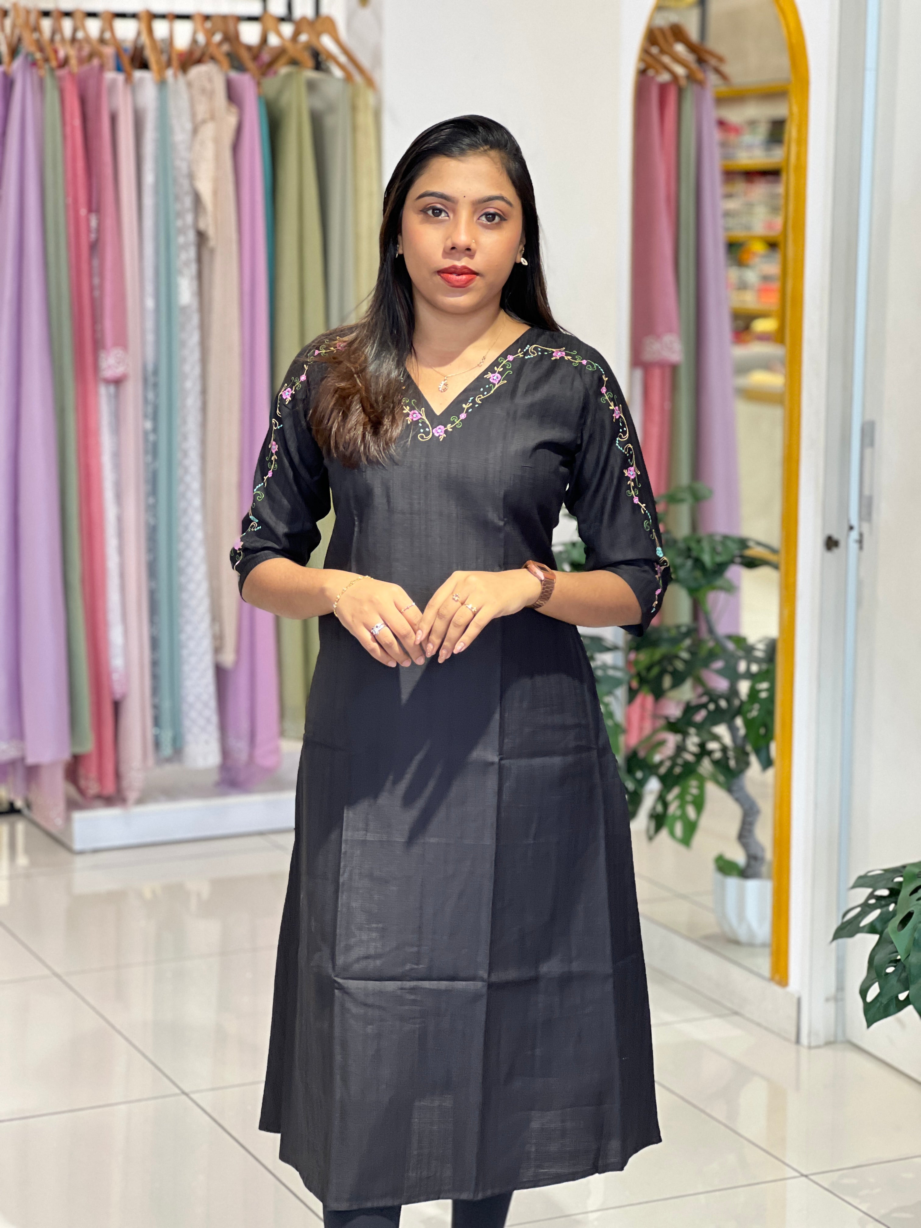 Floral Machine Embroidery Cotton A-Line Kurta |MSN223