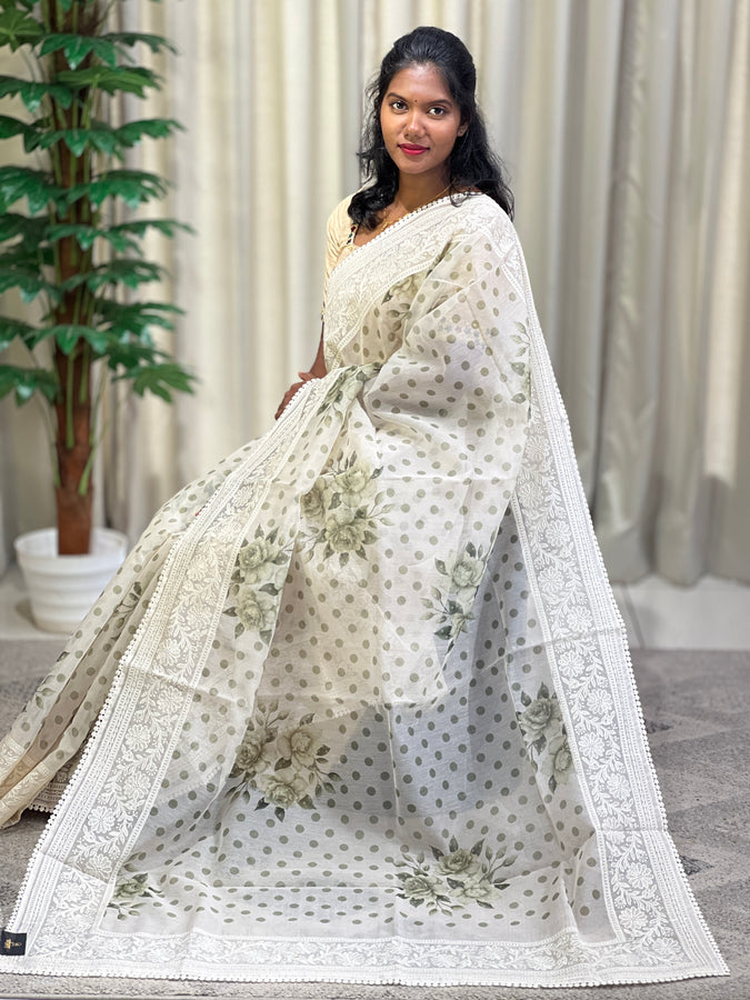 Digital Print With Embroidery Border Detailed Supernet Kota Saree | KSD288