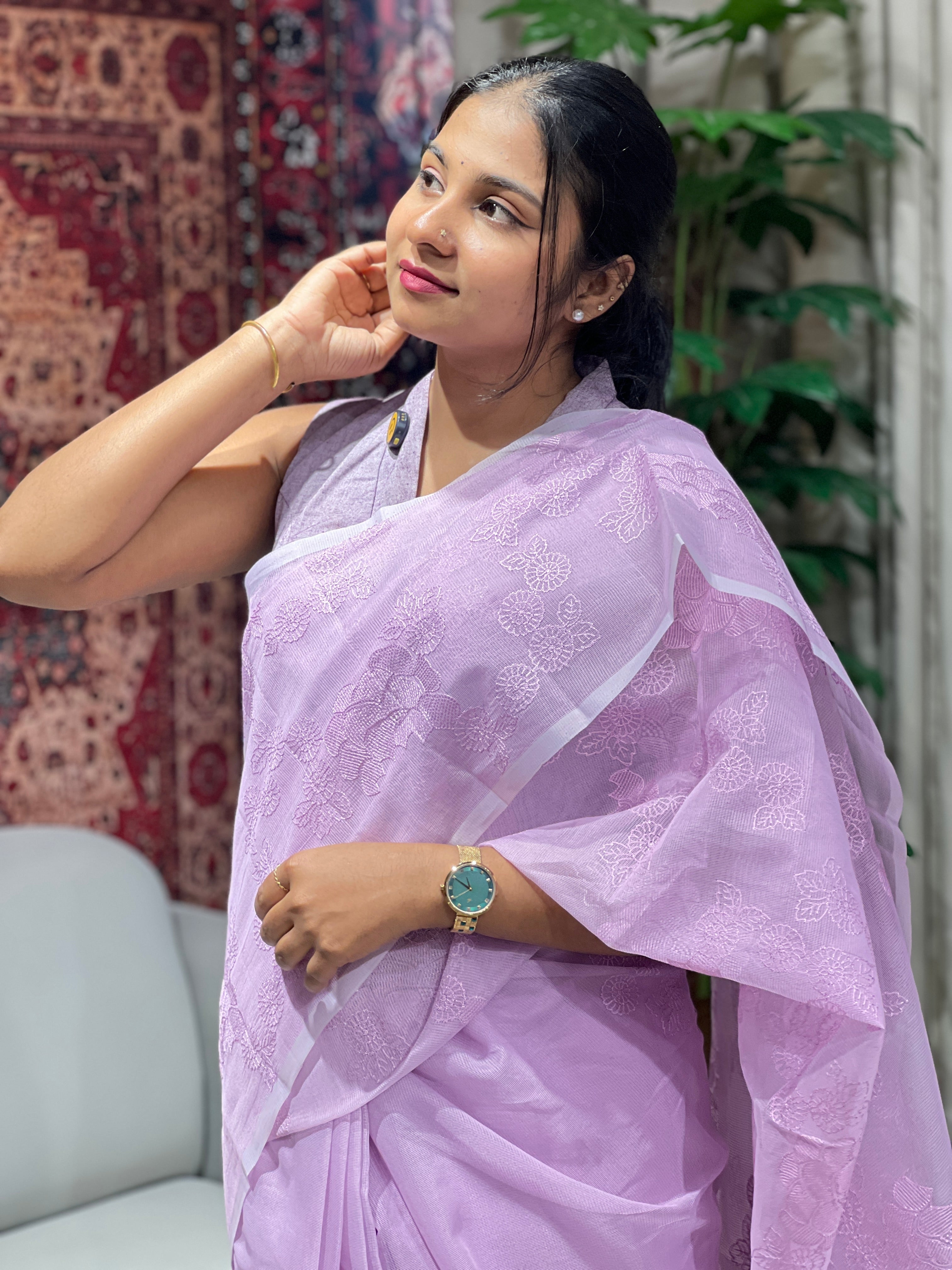 Floral Embroidery Detailed Supernet Kota Saree | YNG834