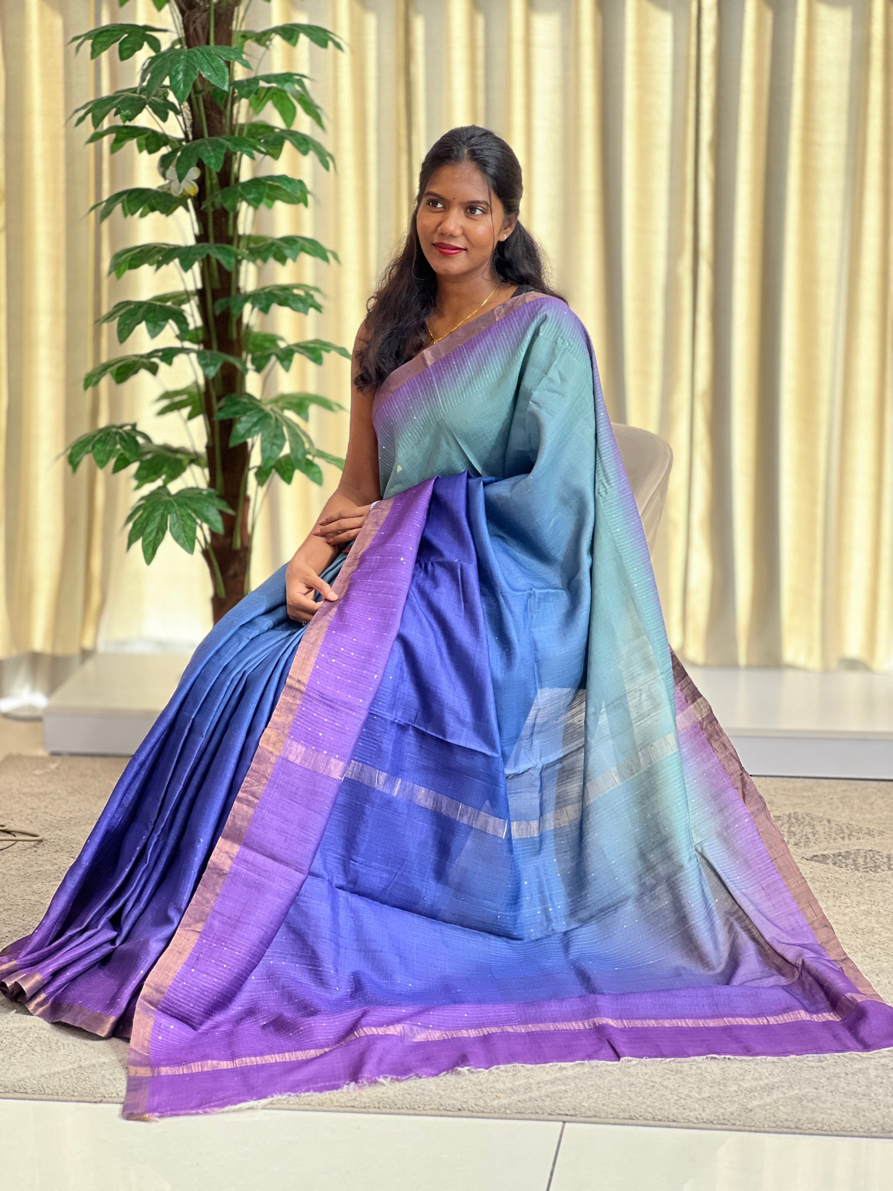 Multi Coloured Pattern Desi Tussar Saree | YNG1591