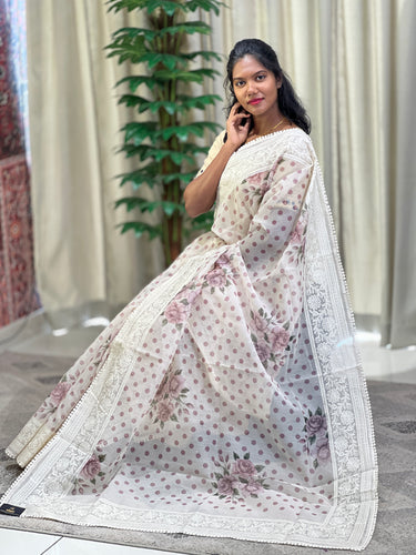 Digital Print With Embroidery Border Detailed Supernet Kota Saree | KSD292