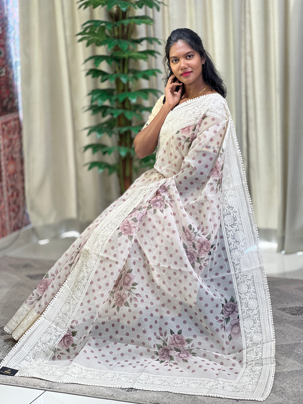 Digital Print With Embroidery Border Detailed Supernet Kota Saree | KSD292