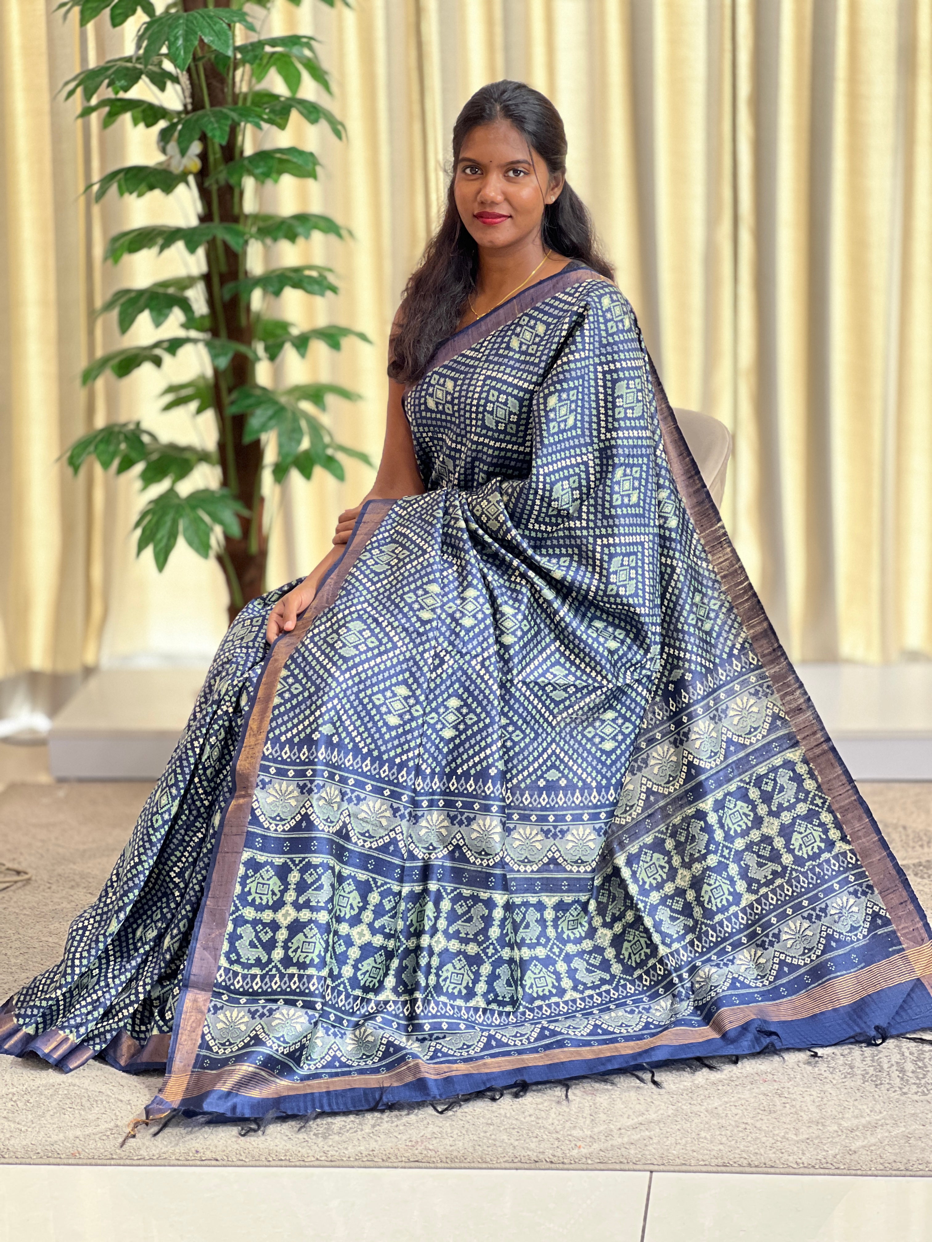Screen Printed Raw Silk Saree | HS1428