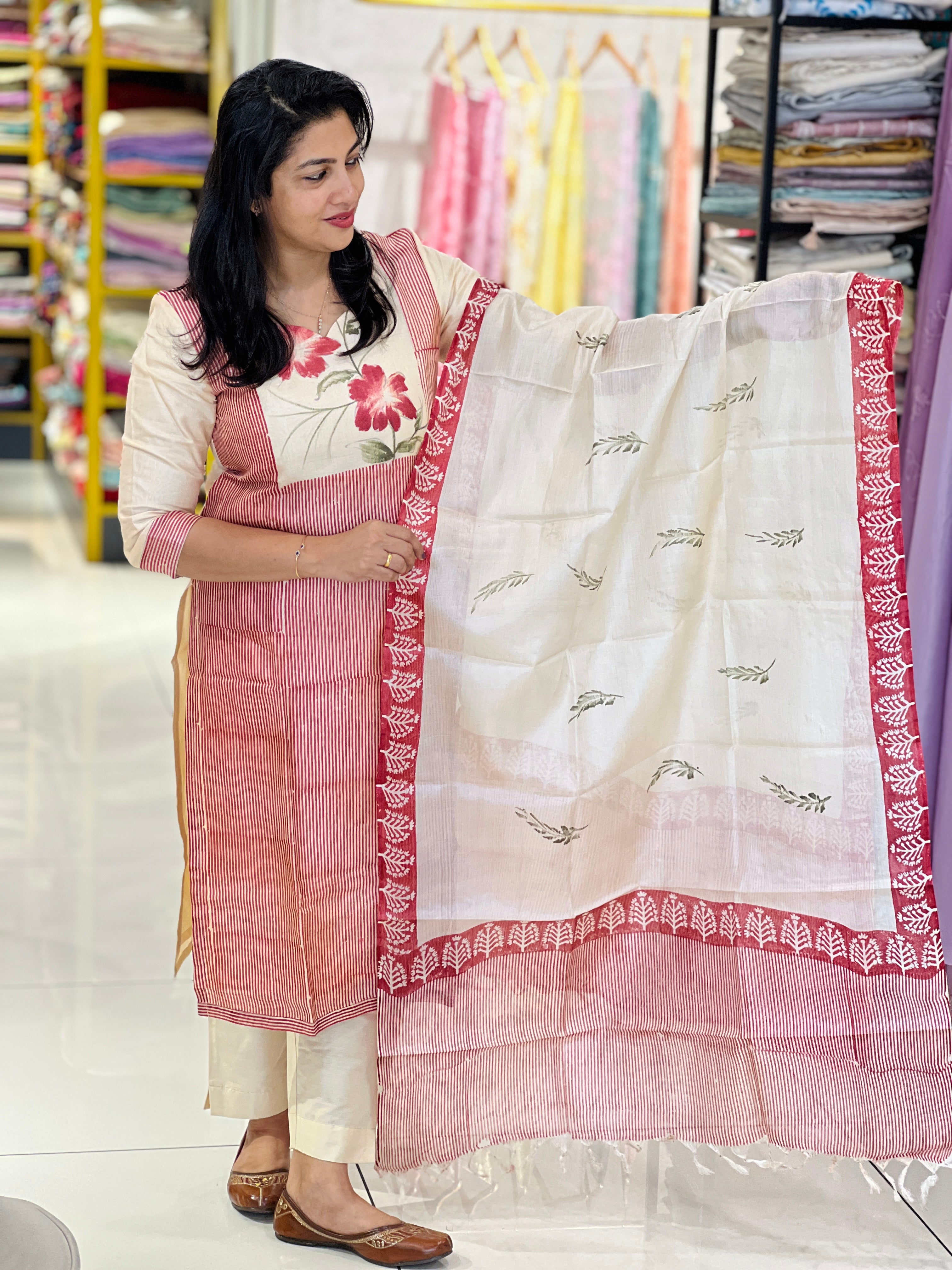 Hand Block Printed Tussar Salwar Set | ACT1771