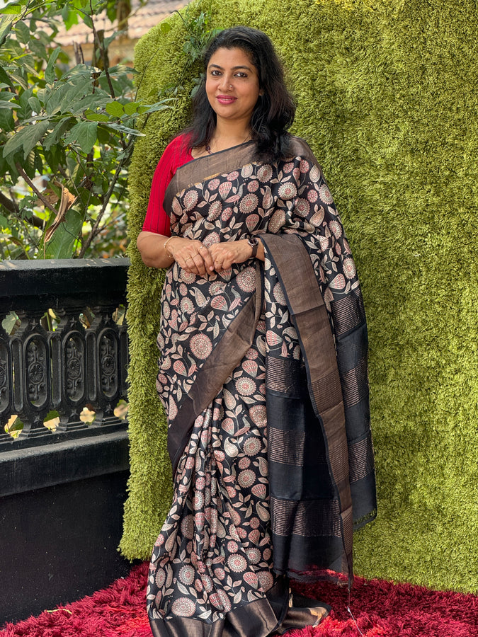 Floral Printed Desi Tussar Saree | RGD157