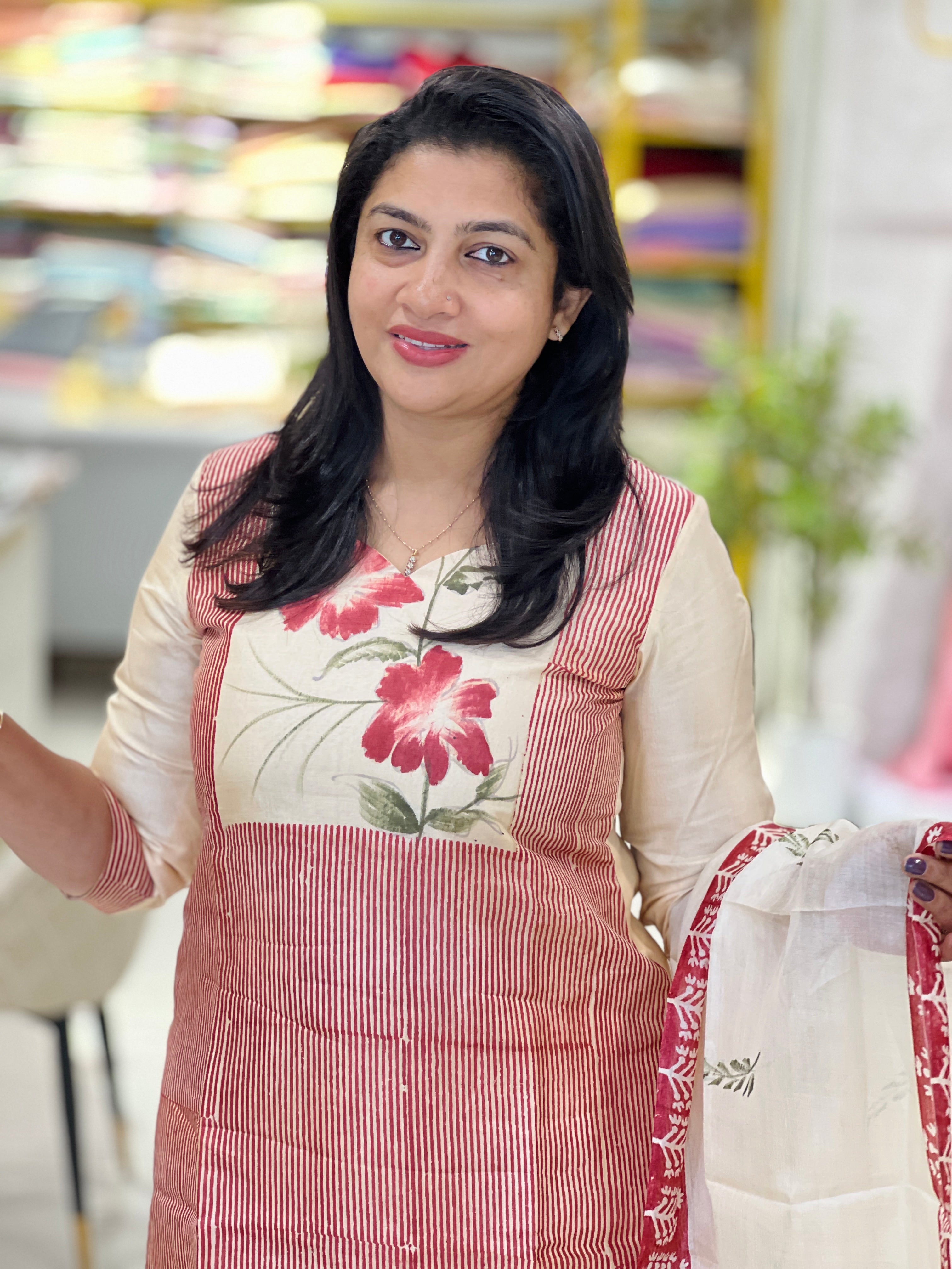 Hand Block Printed Tussar Salwar Set | ACT1771