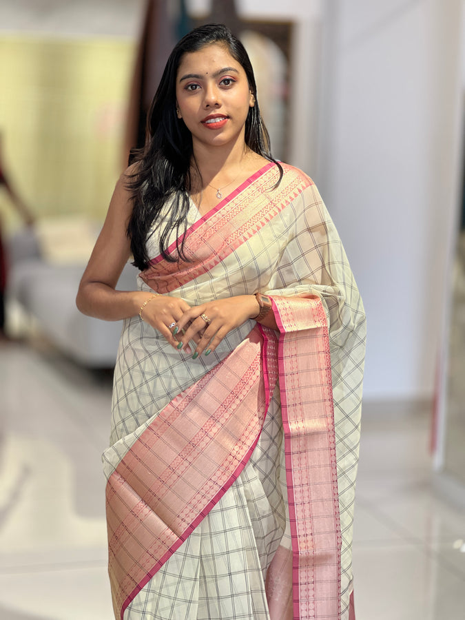 Check Patterned Organza Saree | NN372