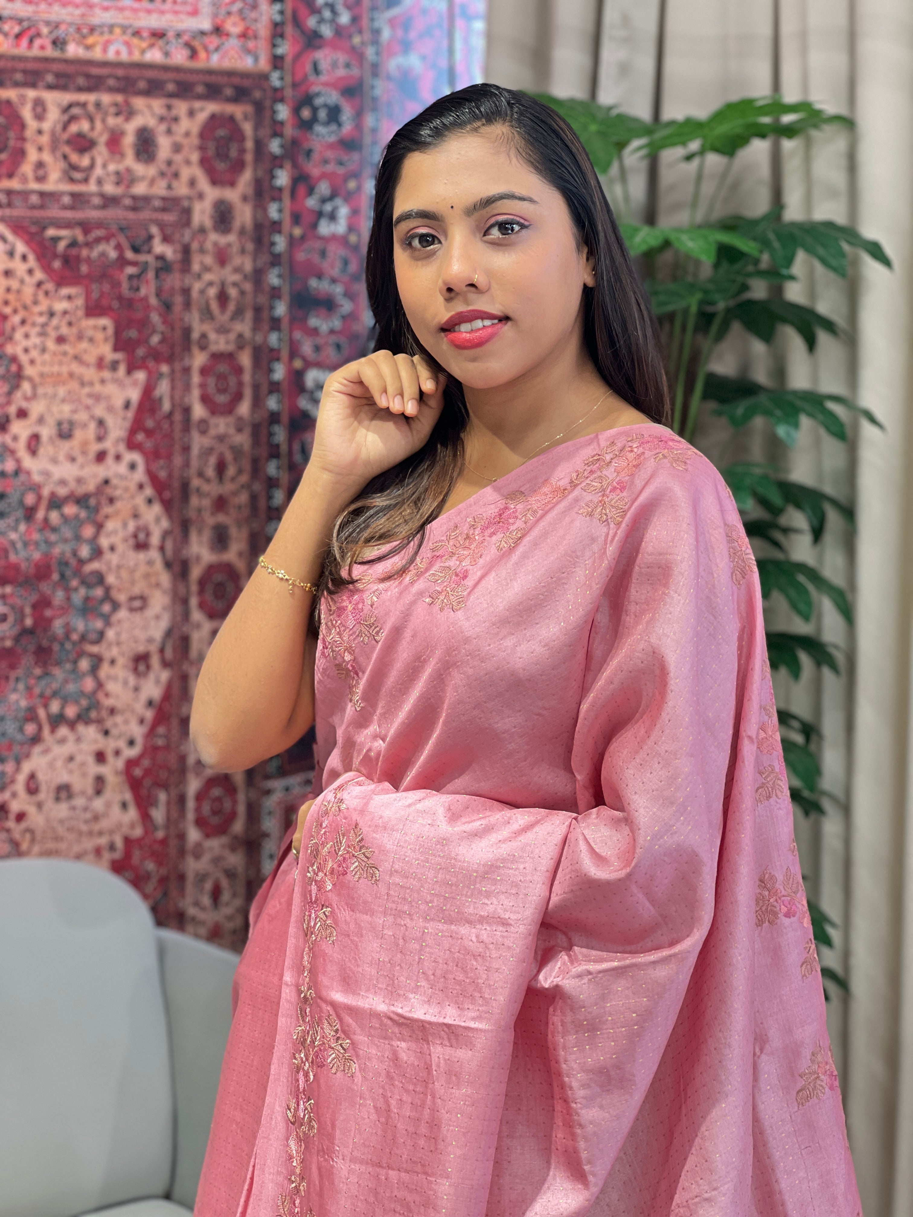 Multicolour Thread Embroidery Detailed Pure Tussar Saree | YNG810