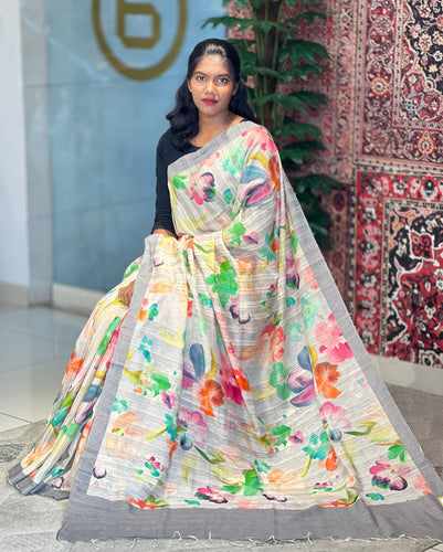 Floral Digital Printed Tussar Saree | MR176