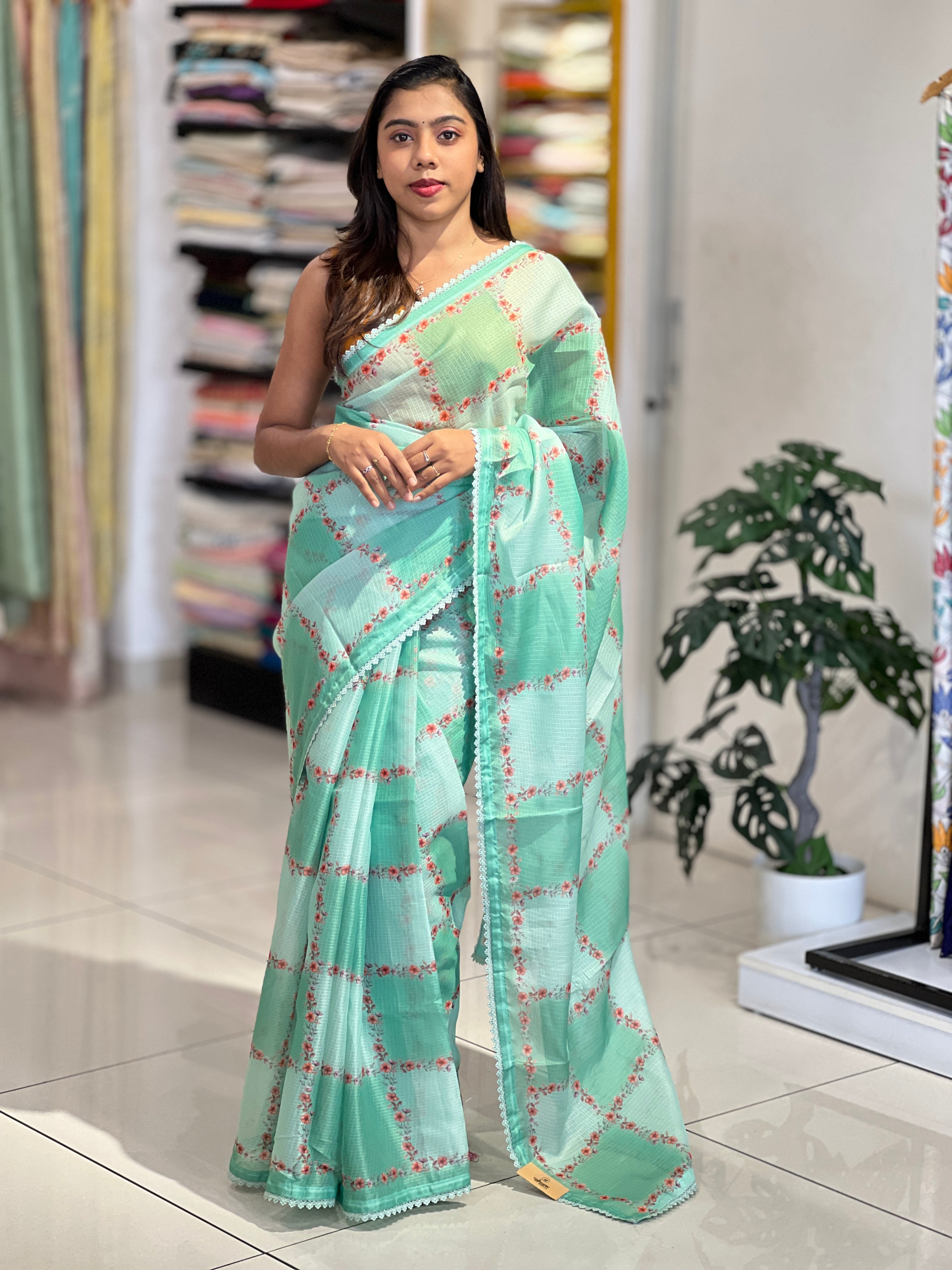 Floral Print Detailed Silky Kota Saree | HT415