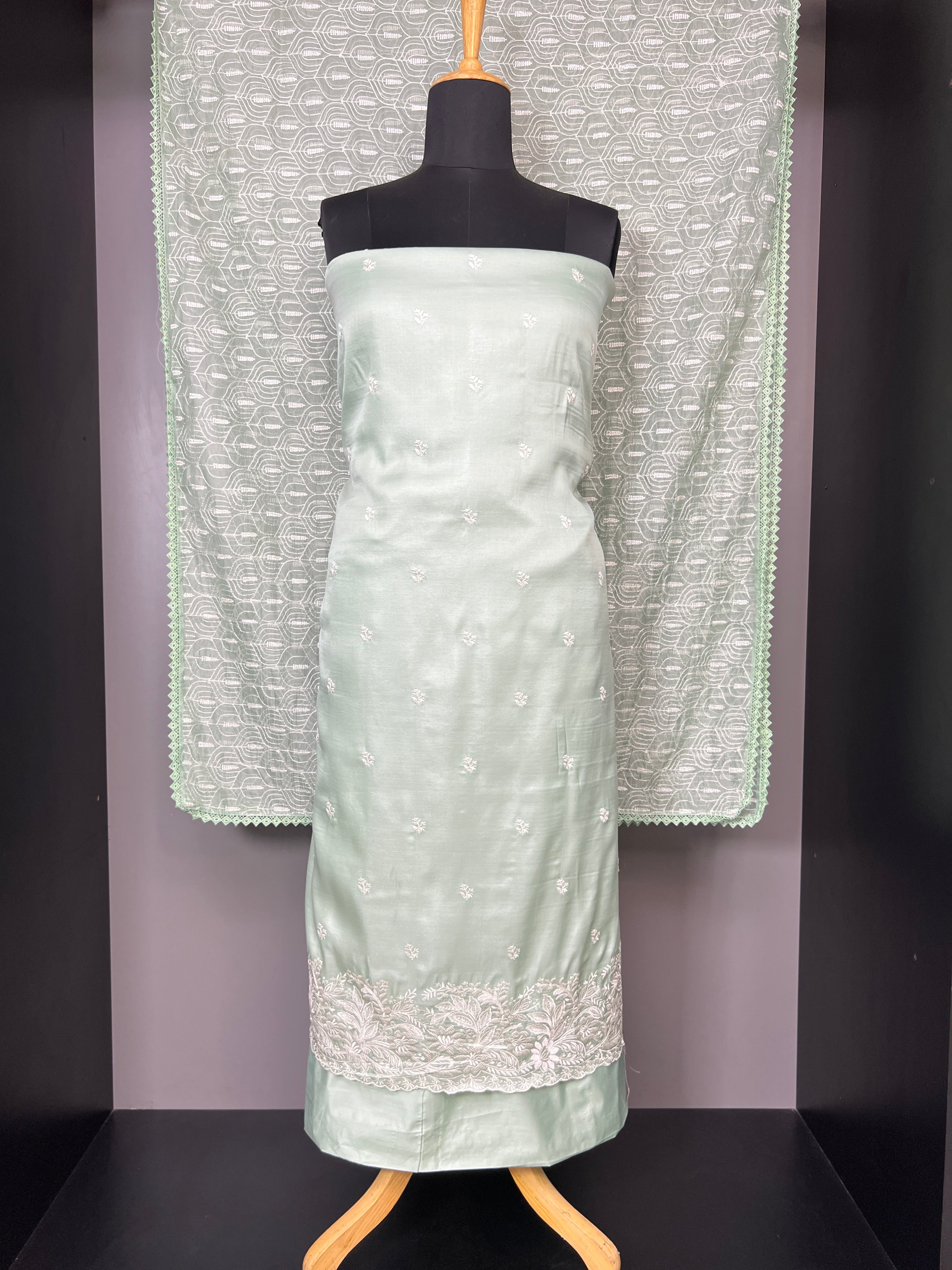 Machine Embroidery Tussar Finish Salwar Set | SUN117