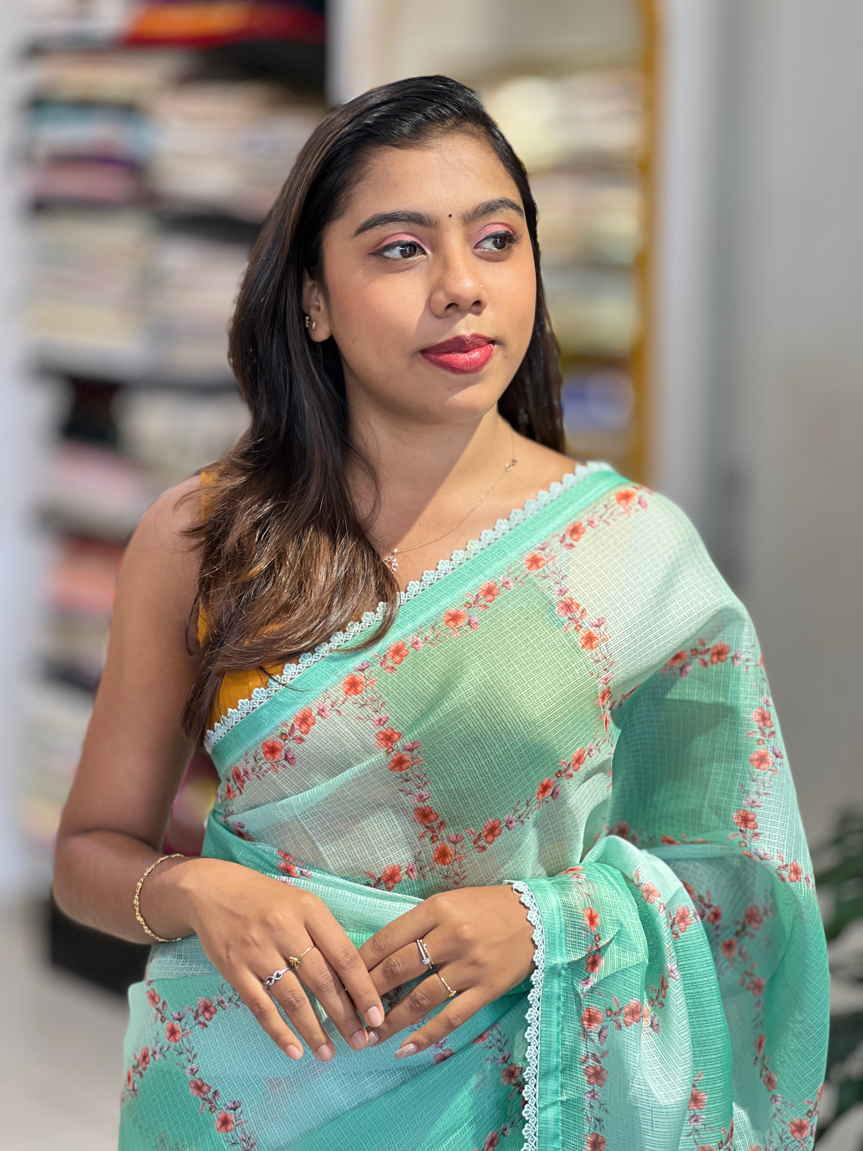 Floral Print Detailed Silky Kota Saree | HT415