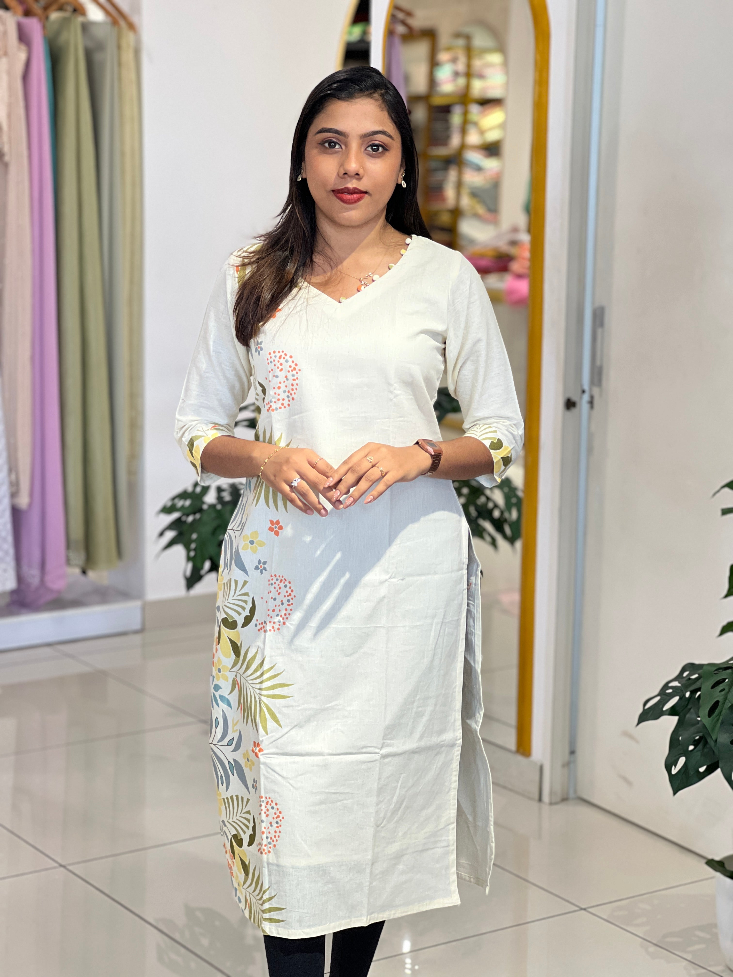 Floral Leaf Printed Cotton Kurta |MSN221